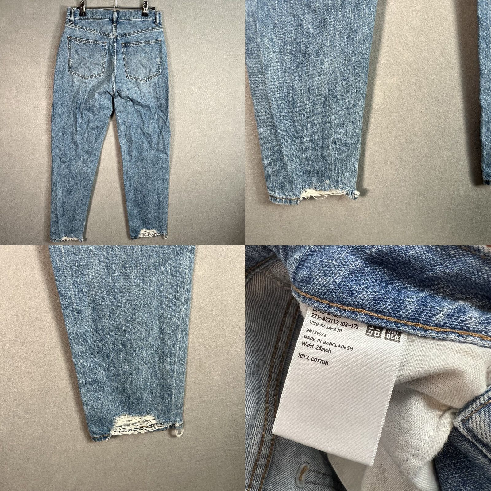 Uniqlo VINTAGE Uniqlo Slim Fit Jeans Womens 24 Light Wash Distressed 28 x 26 Denim Cotton Merchan Size 42" / US 20 - 8 Thumbnail