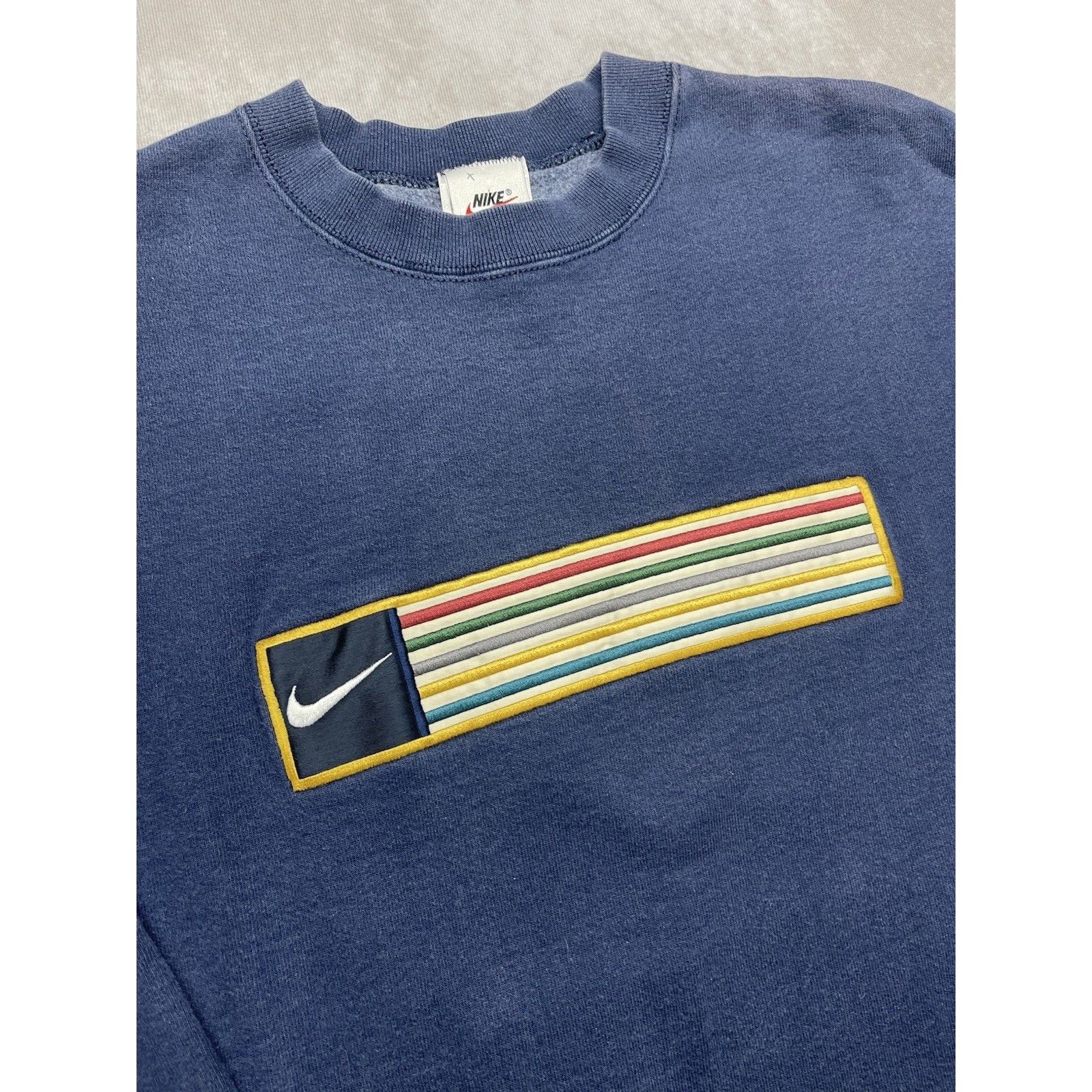 Nike VTG 90s Nike XL Crewneck Sweatshirt Made in USA Multi Stripe Size US XL / EU 56 / 4 - 3 Thumbnail