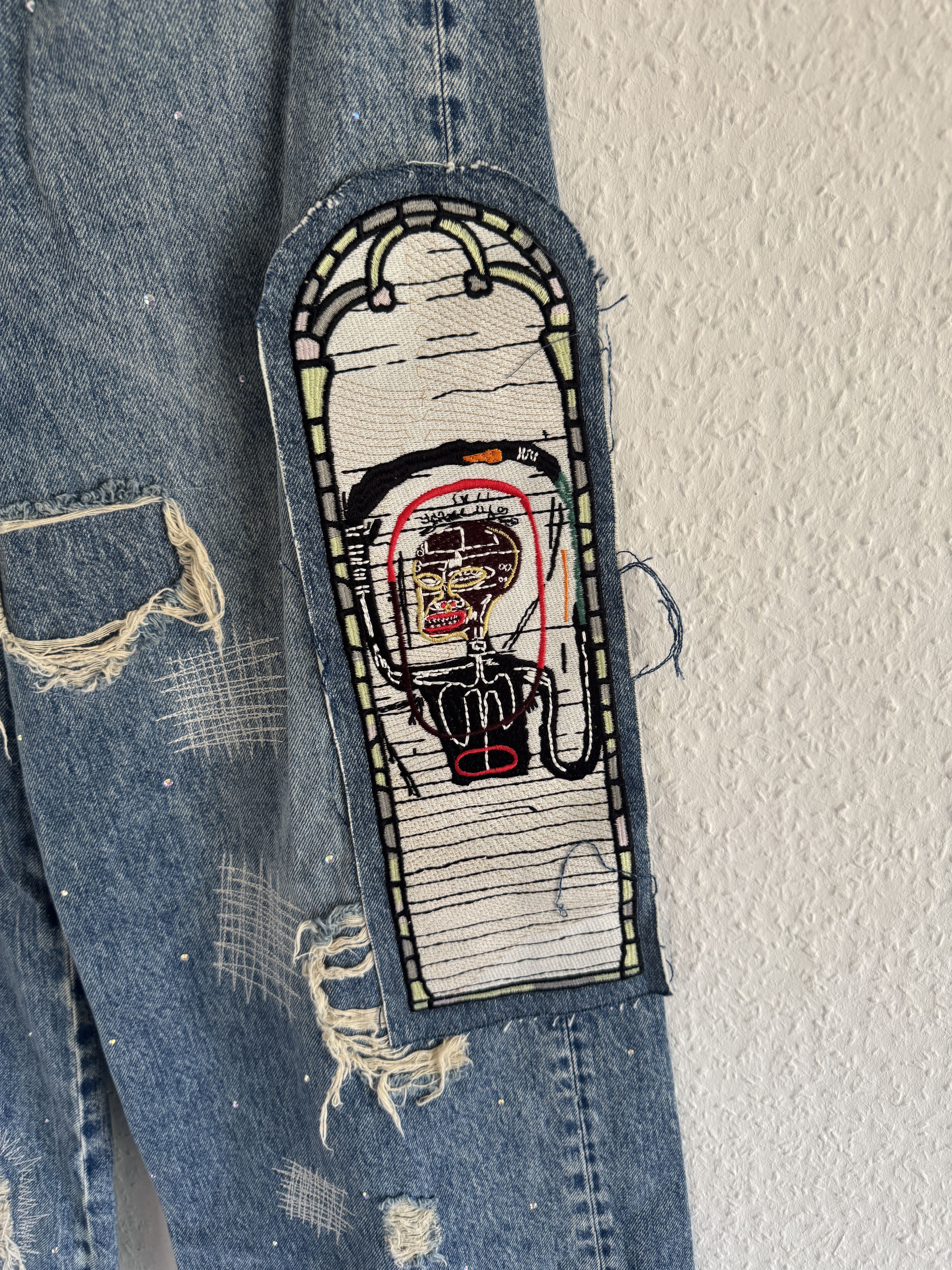 H&M × Jean-Michel Basquiat × Who Decides War Distressed rhinestone graphic jeans Size US 27 - 10 Thumbnail