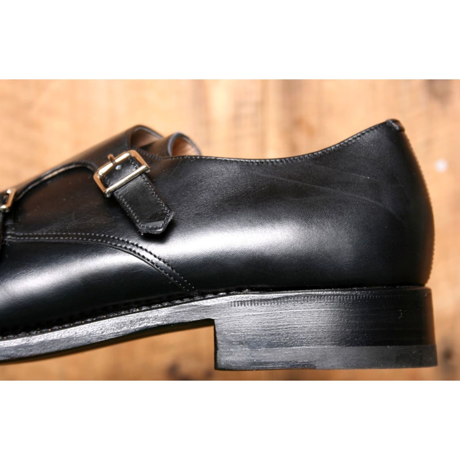 Vintage Bruno Famiglietti Black Leather Double Buckle Monk Strap Loafers UK 10 ≈ US 10.5 Mens Dress Monk Strap Shoes Size US 10 / EU 43 - 7 Thumbnail