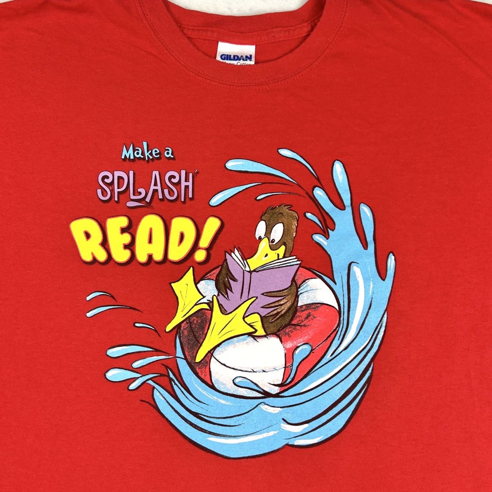 Gildan VINTAGE MAKE A SPLASH READ CARTOON T-Shirt XL red Men Short Sleeve Cotton 80s 90s NYC Public Library Nike Size US XL / EU 56 / 4 - 7 Thumbnail