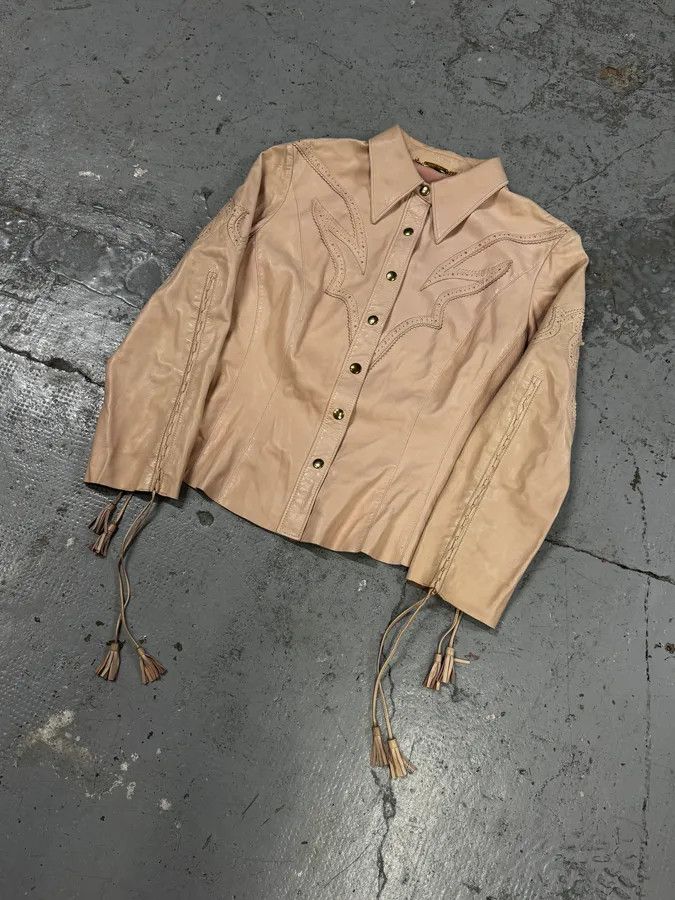 Roberto Cavalli AW2001 Roberto Cavalli Cowboy beige Leather Jacket Size XS / US 0-2 / IT 36-38 - 4 Thumbnail