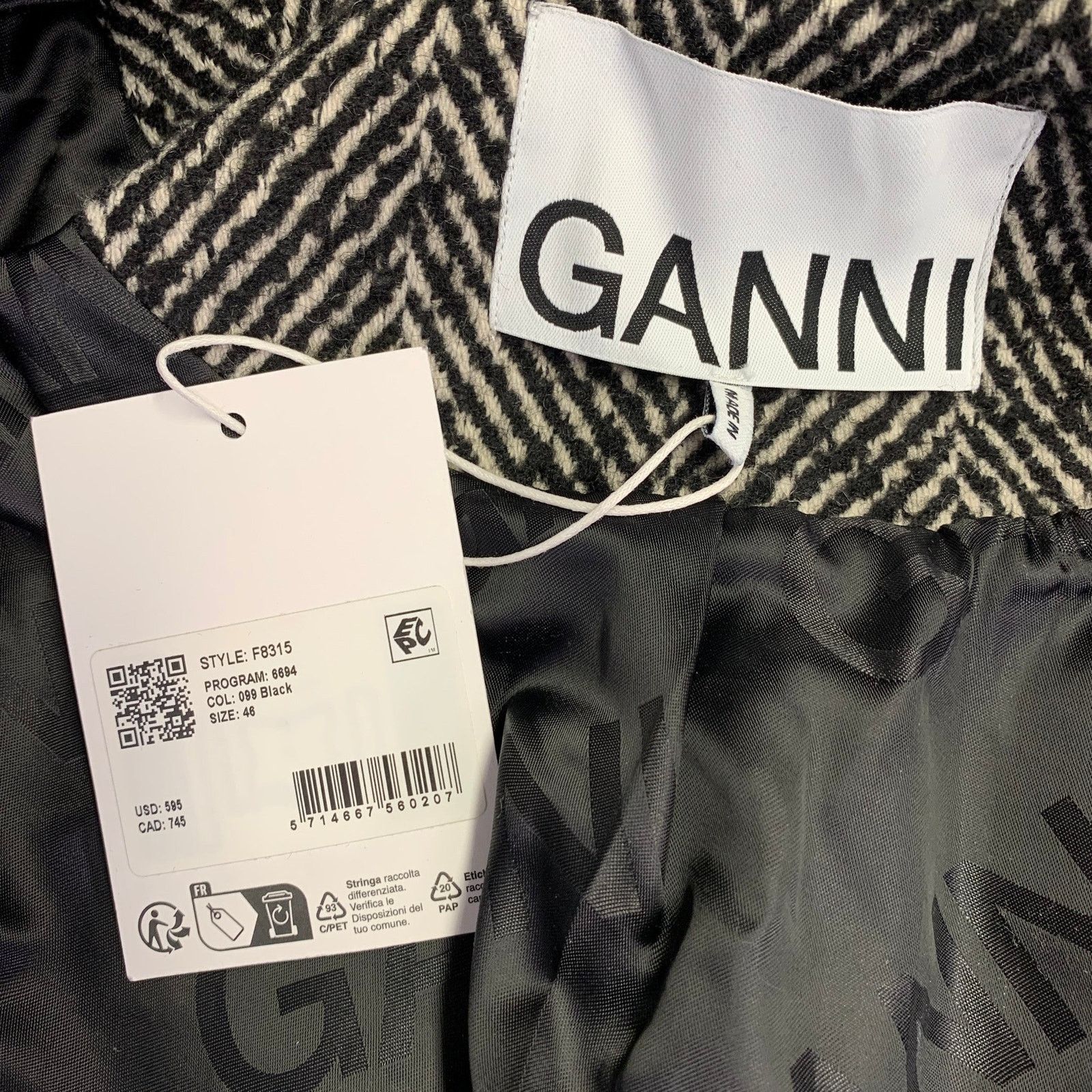 Ganni GANNI Size XL Grey Wool Blend Tweed Belted Coat Size XL / US 12-14 / IT 48-50 - 5 Thumbnail