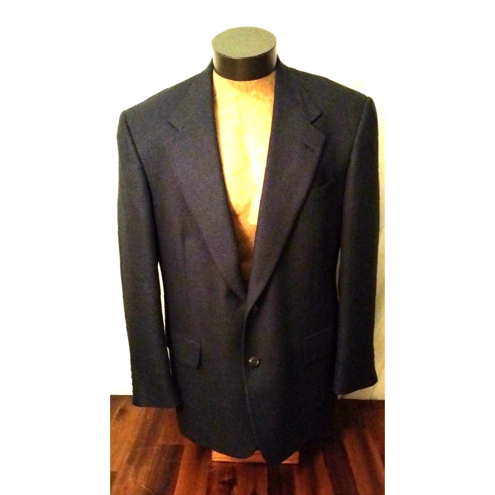 VINTAGE Hart Schaffner Marx Wool Blazer Jacket Men 42R Navy Blue Two Button Solid 90s