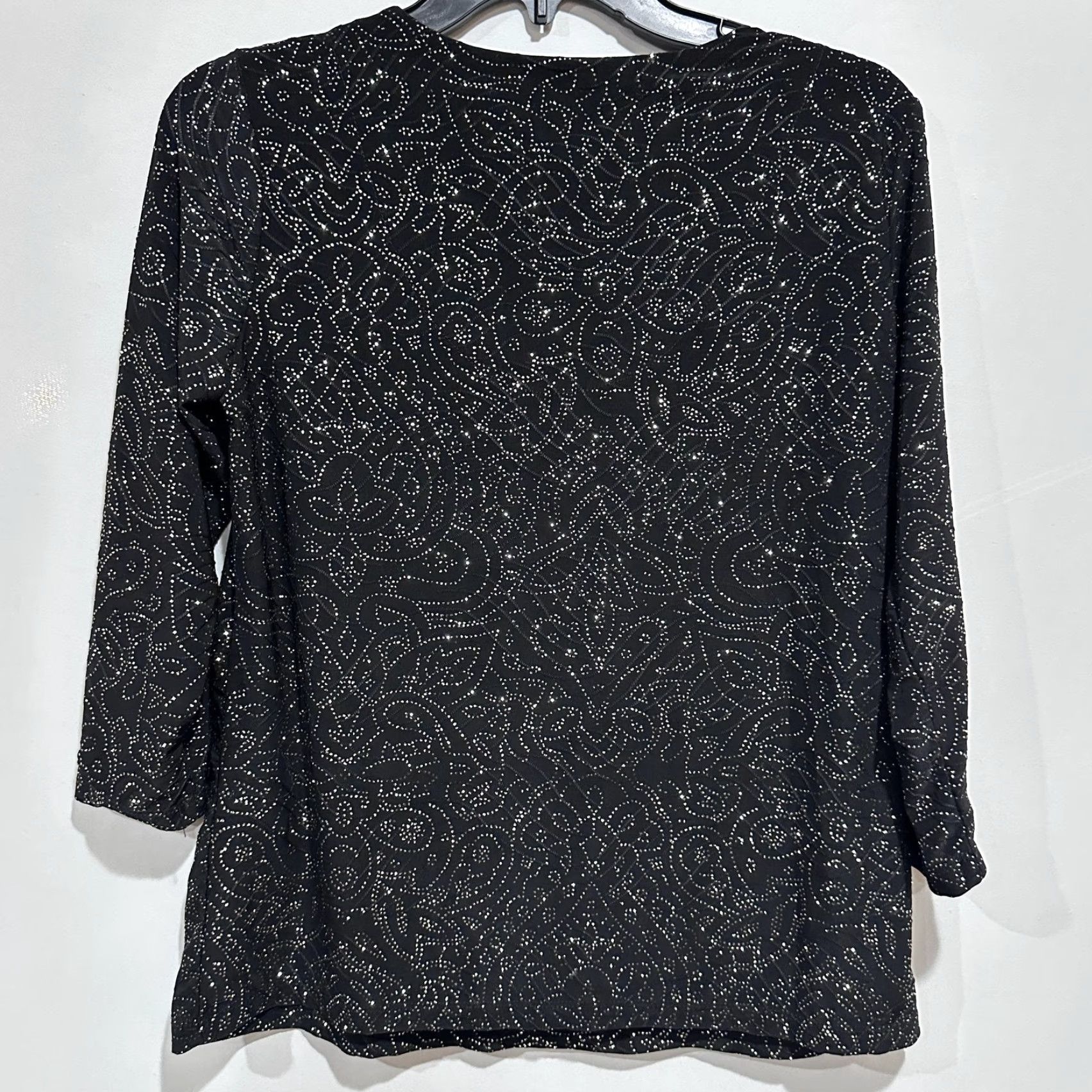 JM Collection VINTAGE JM Collection Tunic Blouse Women Petites M 3/4 Sleeve Black Paisley Shimmer Holiday Festival Party Womens Size M / US 6-8 / IT 42-44 - 4 Thumbnail