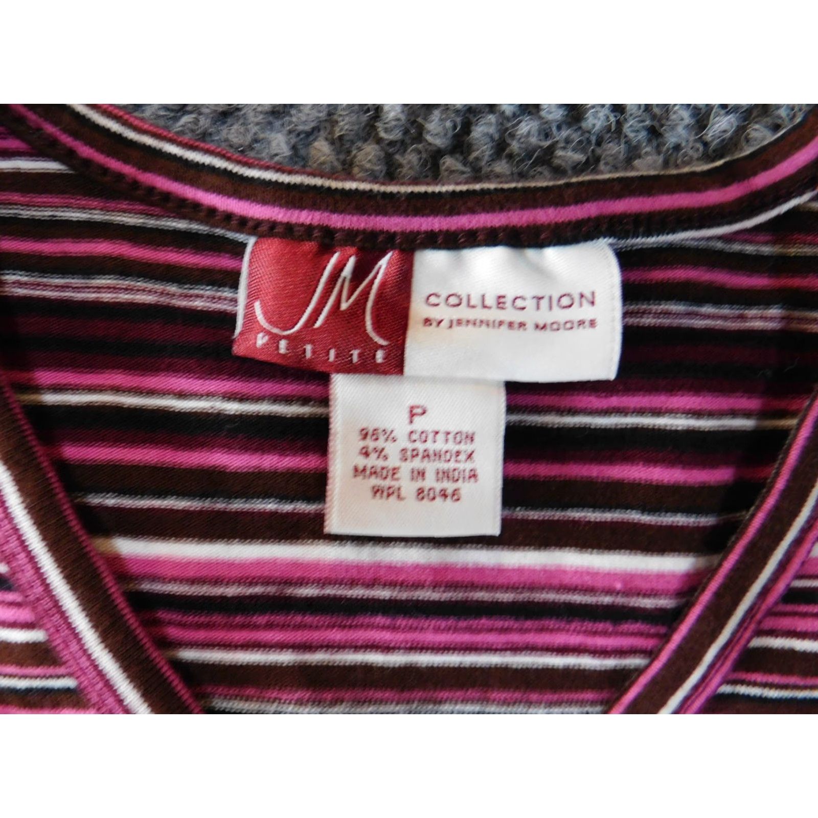 JM Collection JM Collection Shirt Petite Women V-Neck Stretch Tee Purple Striped Short Sleeve Pullover Casual Knit Cotton Spandex 0P Womens Size XS / US 0-2 / IT 36-38 - 5 Thumbnail