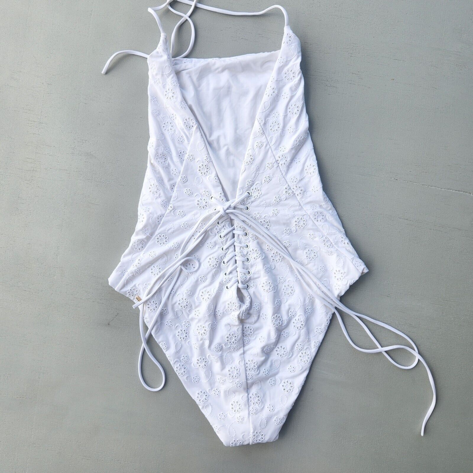 The Unbranded Brand Bond Eye Women White Eyelet Laced Back Swimsuit Size L Size ONE SIZE - 7 Thumbnail