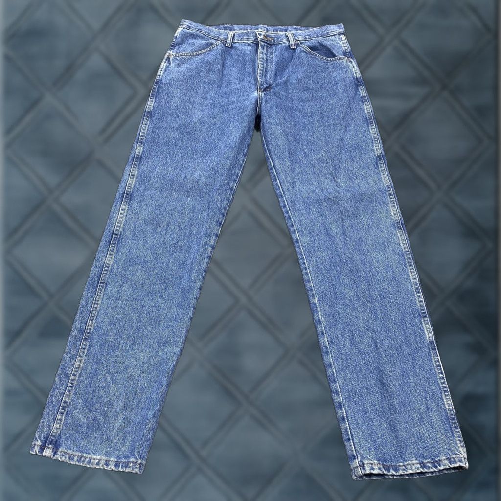 Vintage Rustler Jeans Mens 36x34 Blue Straight Regular Fit Medium Wash Denim Cotton Zip Fly Pockets Mens Size US 36 / EU 52 - 1 Thumbnail