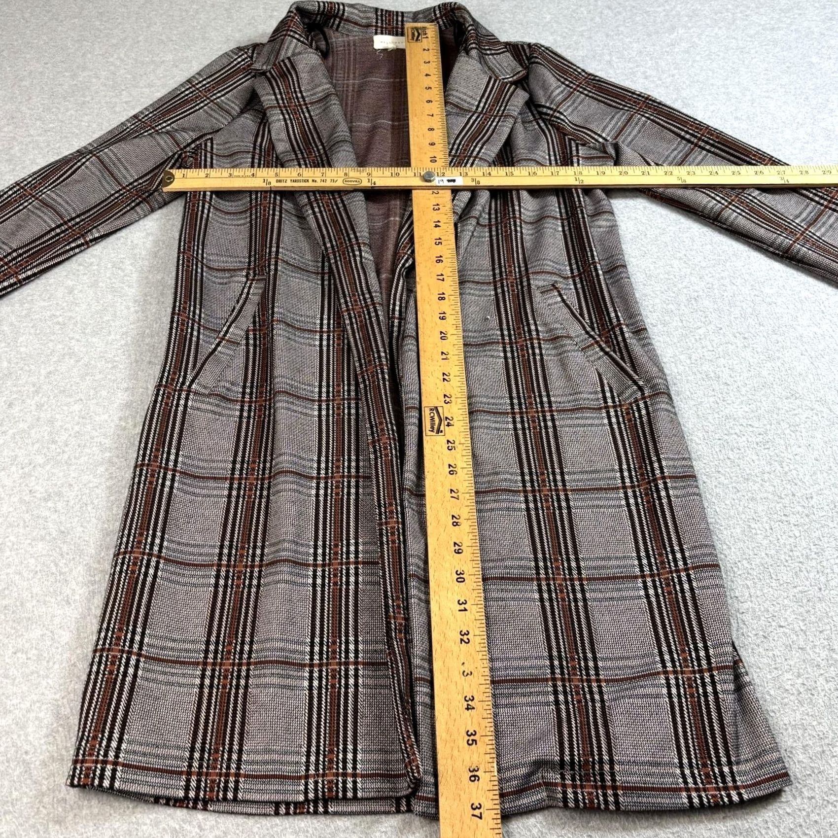 Vintage Melloday Coatigan Womens M Brown Plaid Long Jacket Overcoat Open Front Pockets Collared Knit Size M / US 6-8 / IT 42-44 - 5 Thumbnail