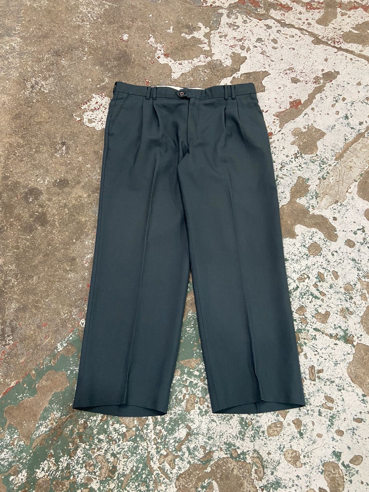 Vintage Vintage 1990s Green Pleated Trousers Size US 35 - 1 Thumbnail