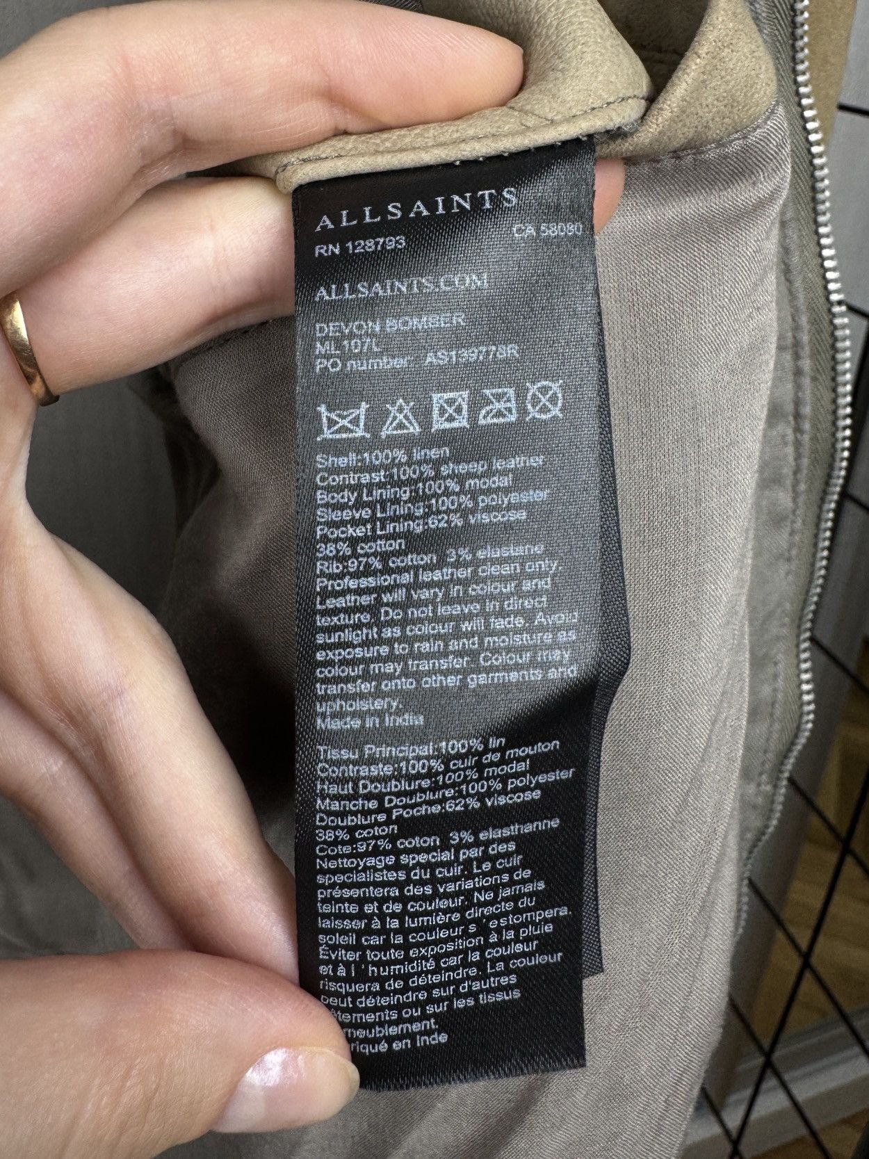 Allsaints Allsaints linen sheep leather sleeves grey beige bomber jckt Size US M / EU 48-50 / 2 - 12 Thumbnail