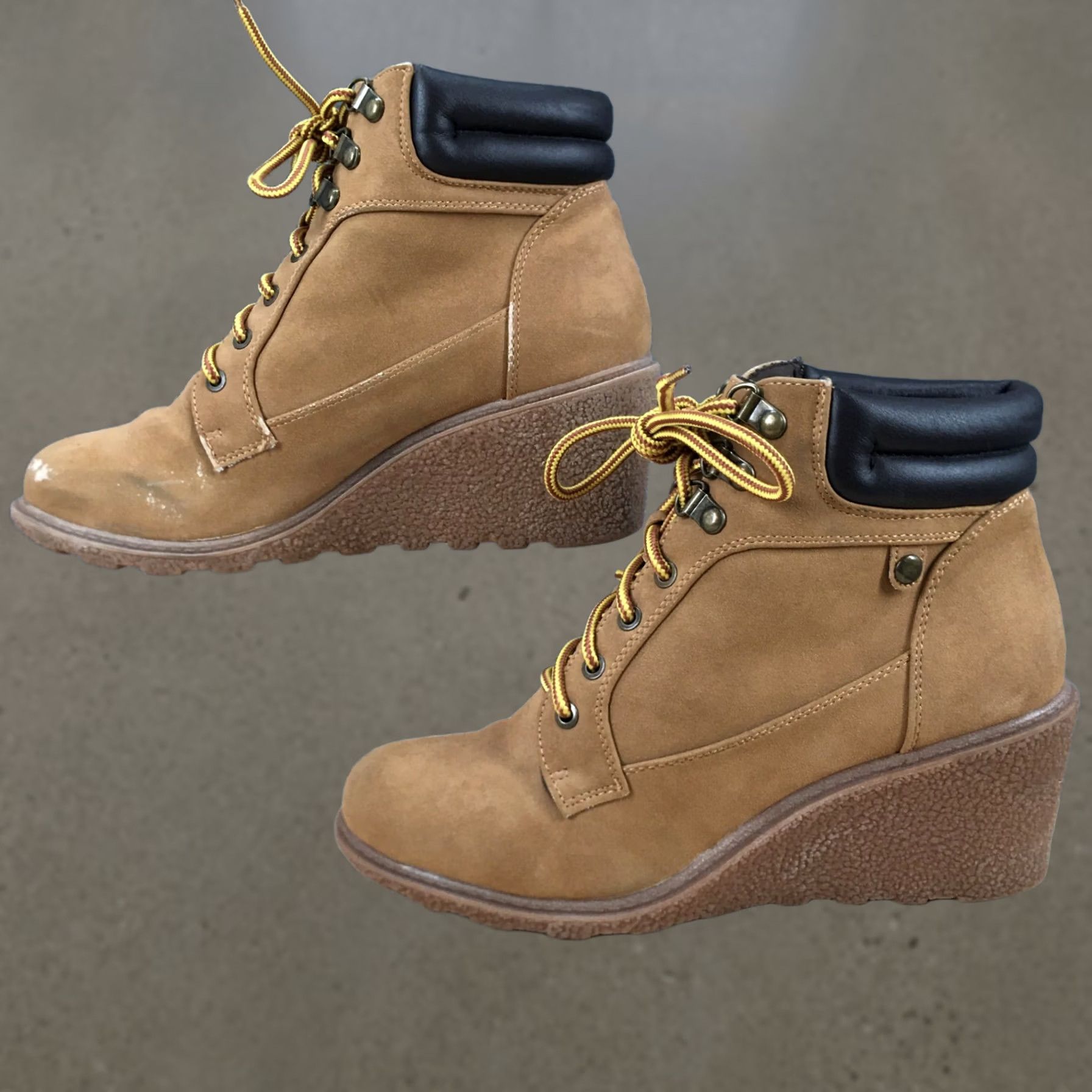 Vintage Unionbay Hiking Boots Womens 9 M Rapsody Brown Faux Leather Wedge Lace Up Size US 9 / IT 39 - 1 Thumbnail