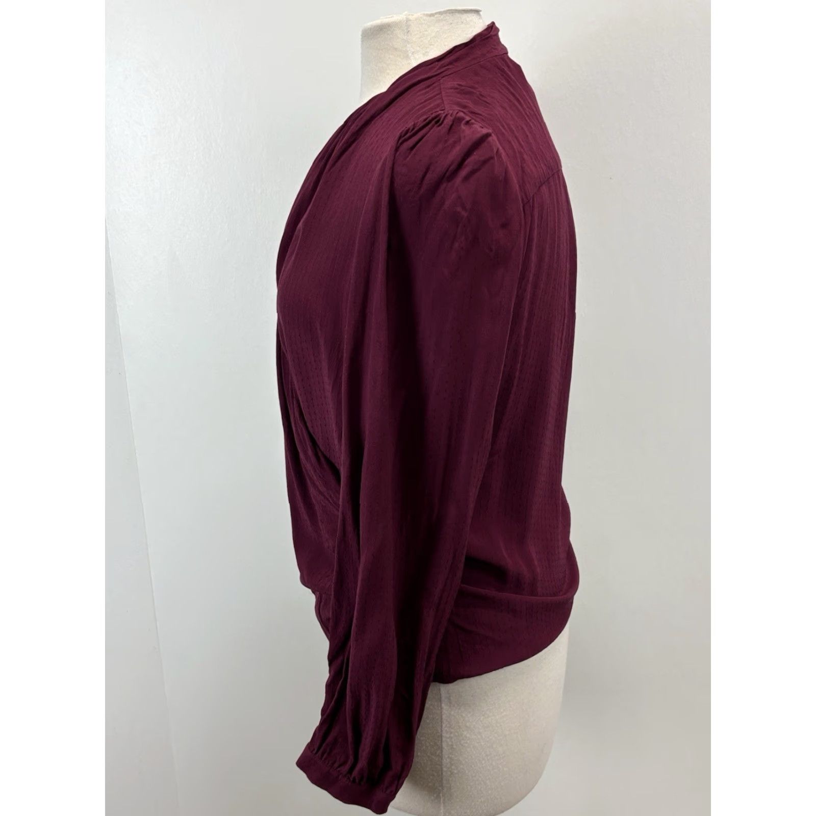 Vintage Sezane Abelia Blouse Wrap Around Long Sleeve Top Burgundy Secretary Size 36 US 6 Slim Viscose Floral Knit Womens Shirt Size XS / US 0-2 / IT 36-38 - 2 Thumbnail