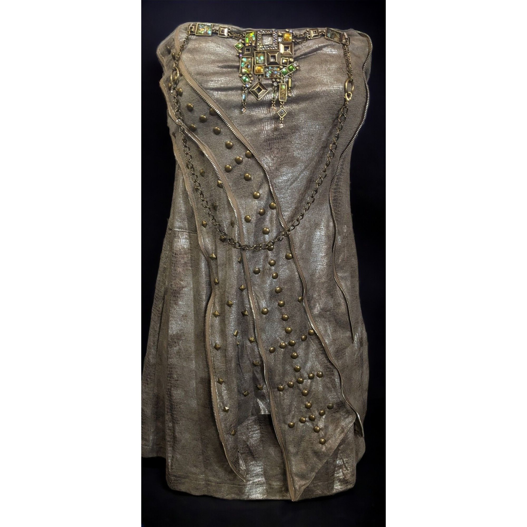image of Kimikal Metallic Snake Gemmed Apocalypse Aesthetic Bodycon D in Tan, Women's (Size Medium)