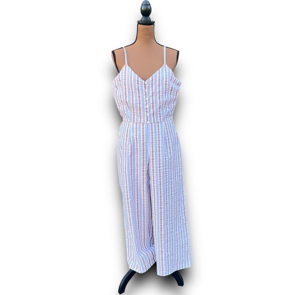Other BP. Wide Leg Cropped Palazzo Pant Jumpsuit Striped Side Zip Size 34" / US 12 / IT 48 - 4 Thumbnail