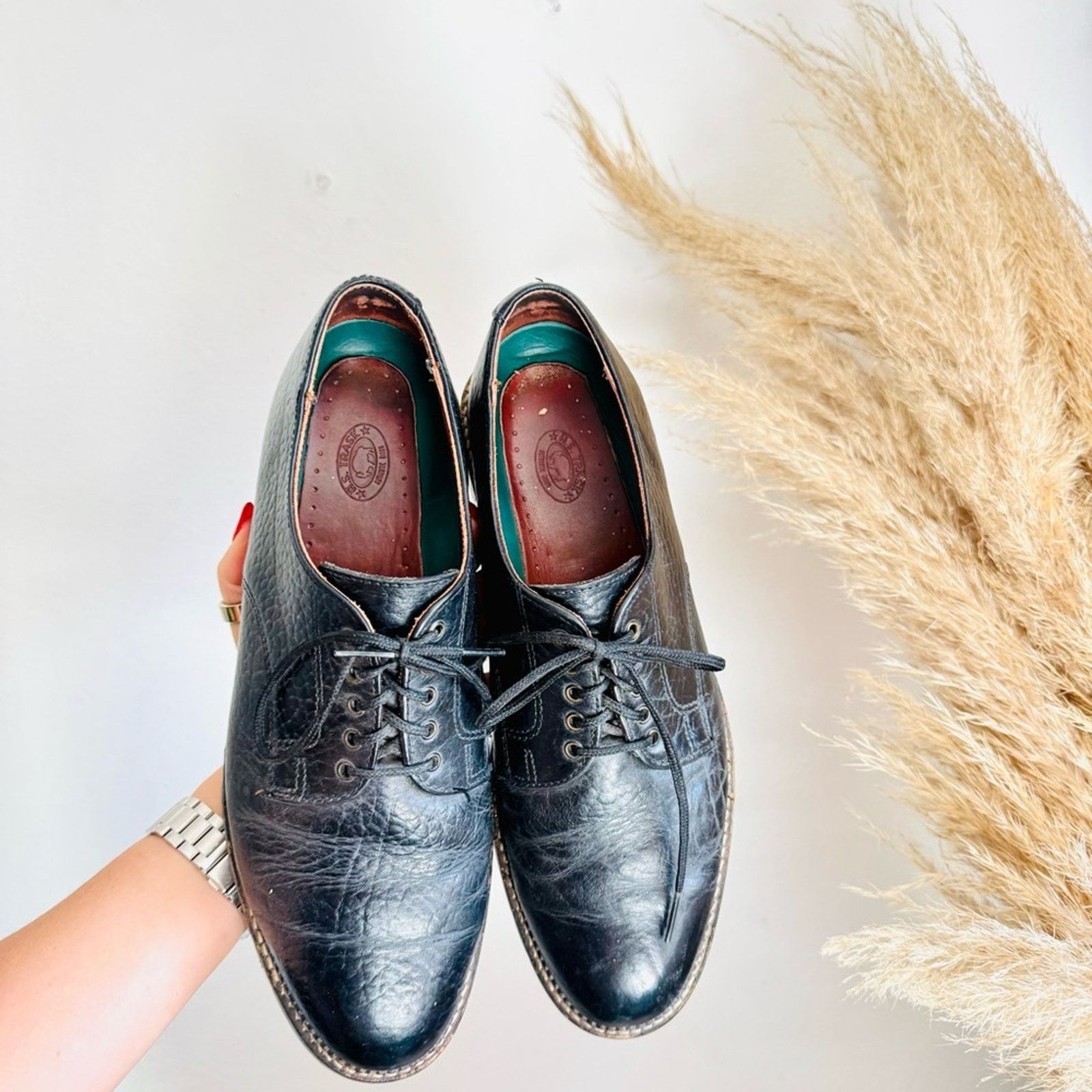 Trask HS TRASK Black Bison Pebbled Leather Oxford $278 Dress Shoes Size US 10.5 / EU 43-44 - 6 Thumbnail