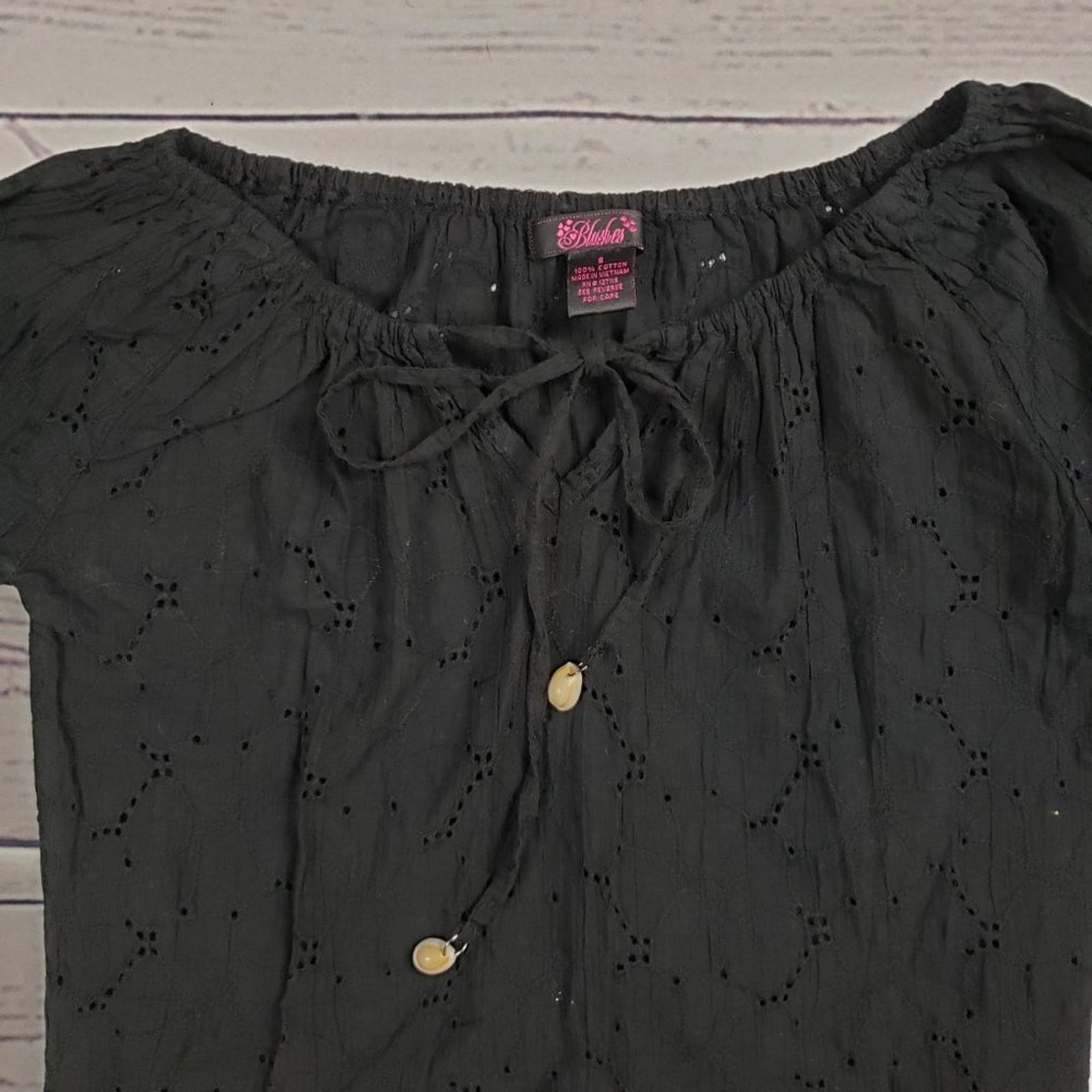 Other Blushes Half Sleeve Solid Black Eyelet Tunic Top Small Size S / US 4 / IT 40 - 4 Thumbnail