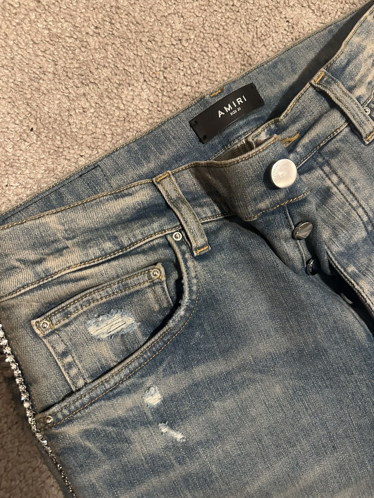 Amiri Amiri Distressed embellished denim jeans Size US 31 - 4 Thumbnail