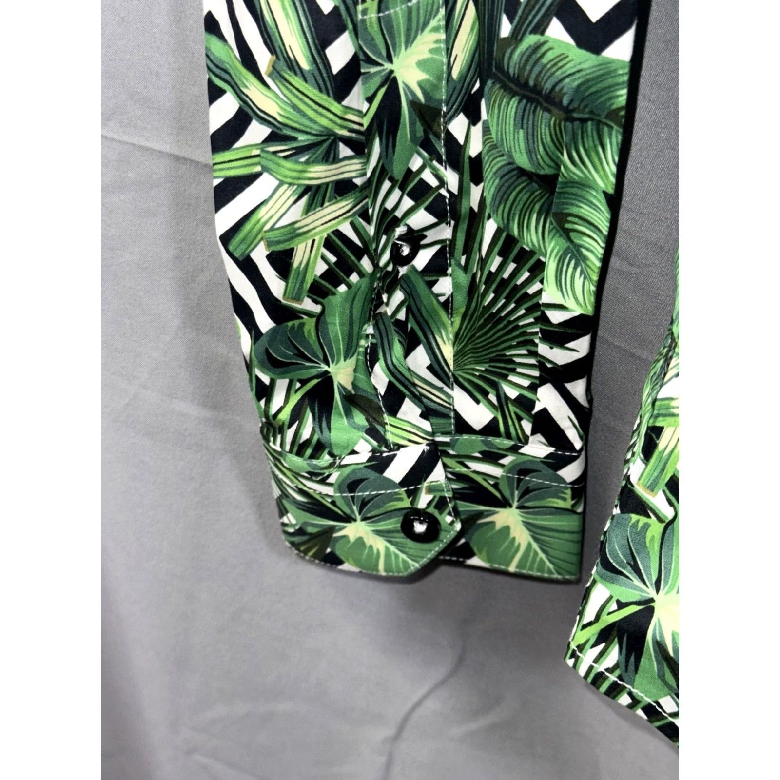 Vintage Paisley & Gray Shirt Mens M Green Tropical Palm Geometric Slim Fit Stretch Size US M / EU 48-50 / 2 - 6 Thumbnail