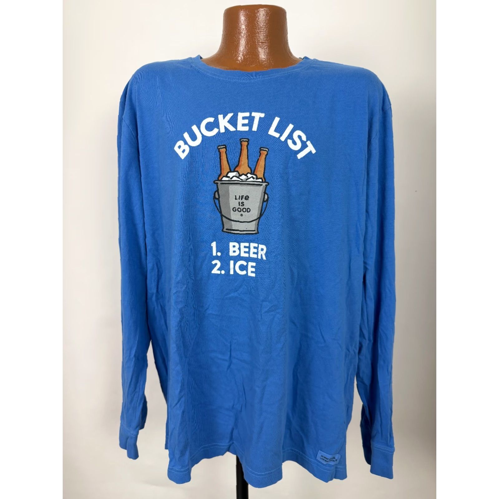 Life is Good Life is Good Shirt Men XL Bucket List Beer Ice Blue Long Sleeve Cotton Outdoors Mens Size US XL / EU 56 / 4 - 2 Thumbnail