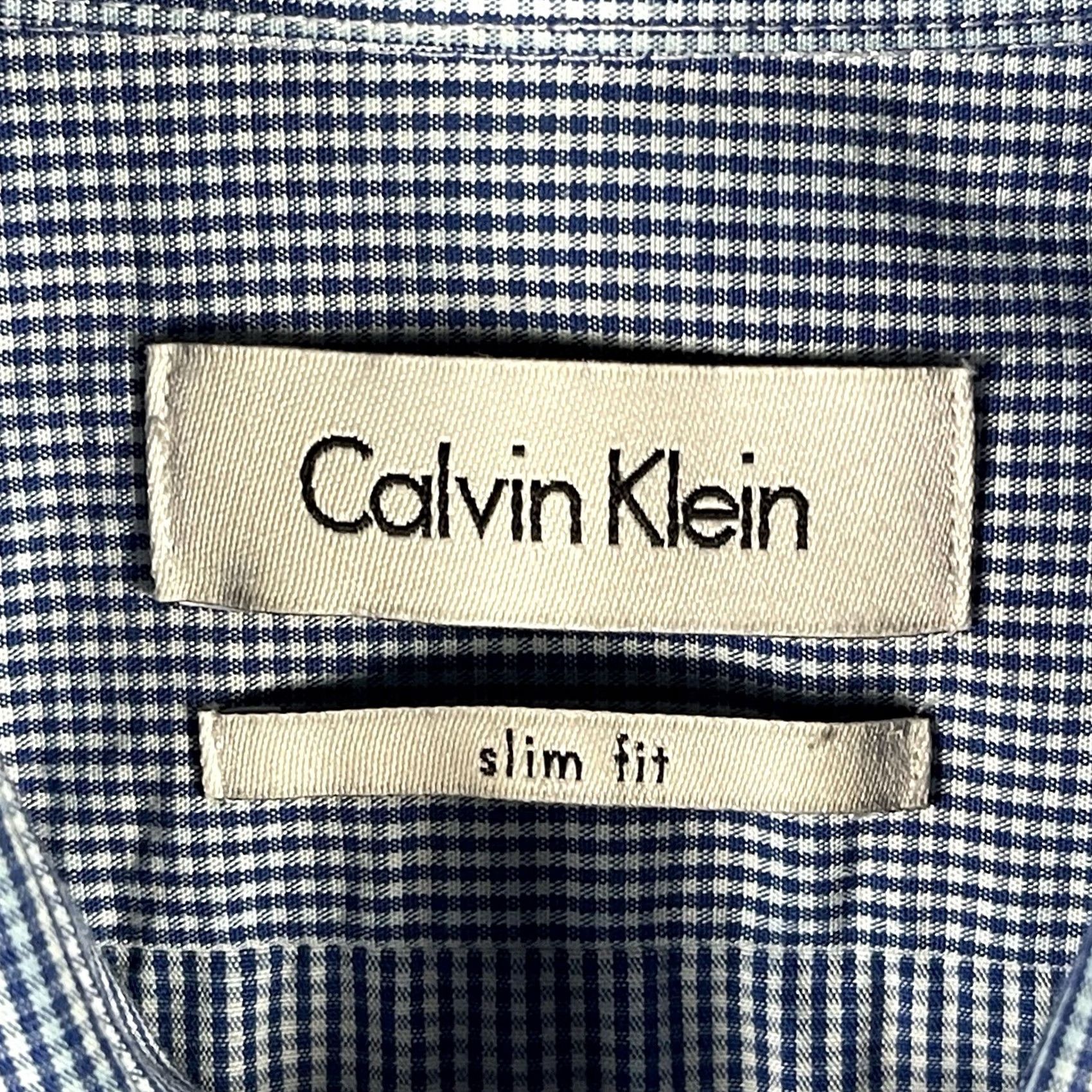 Calvin Klein Calvin Klein Dress Shirt Blue Check Long Sleeve 16 34/35 100% Cotton Large Slim VINTAGE Size US L / EU 52-54 / 3 - 6 Thumbnail