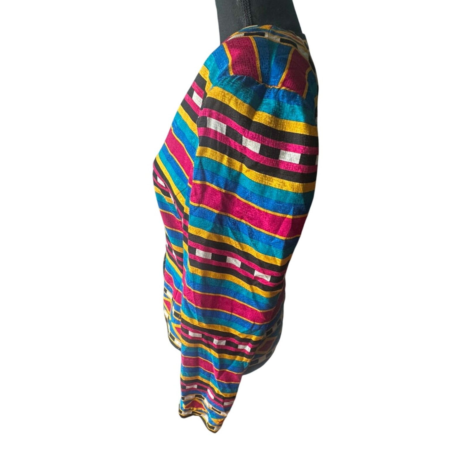 Adrianna Papell Adrianna Papell 100% Silk Colorful Striped Blazer Size M / US 6-8 / IT 42-44 - 5 Thumbnail