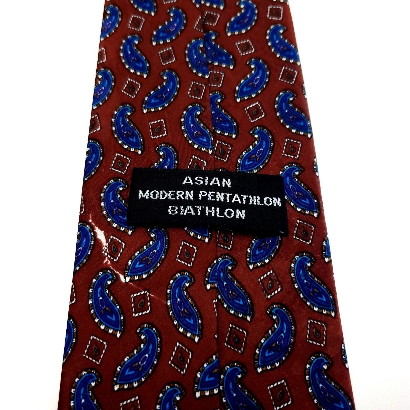 Designer Asian Modern Pentathlon Biathlon Red Blue Silk Tie Woven Sho Size ONE SIZE - 5 Thumbnail