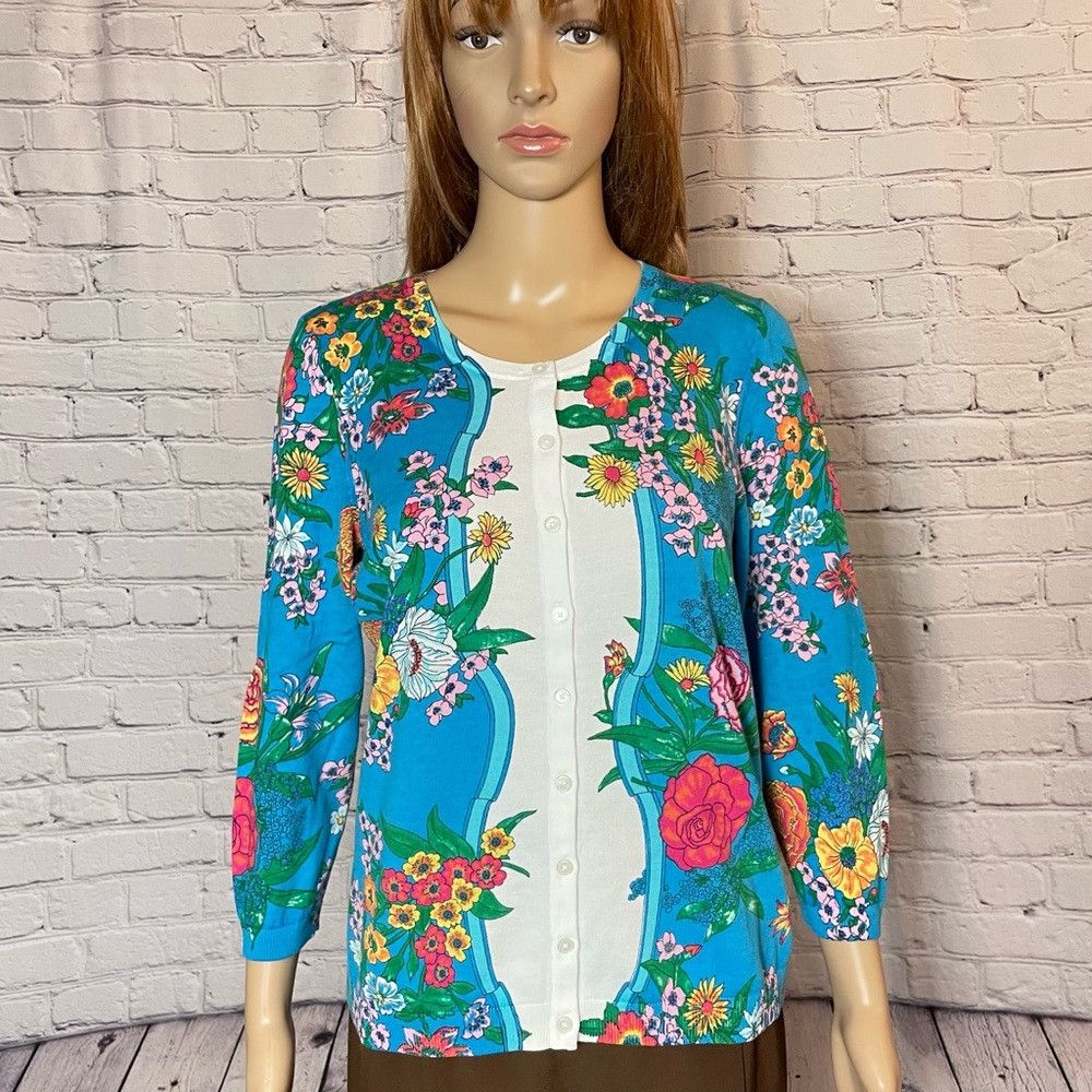 Talbots New Talbots Charming Blossoms Cotton Cardigan Size LP Size L / US 10 / IT 46 - 2 Thumbnail