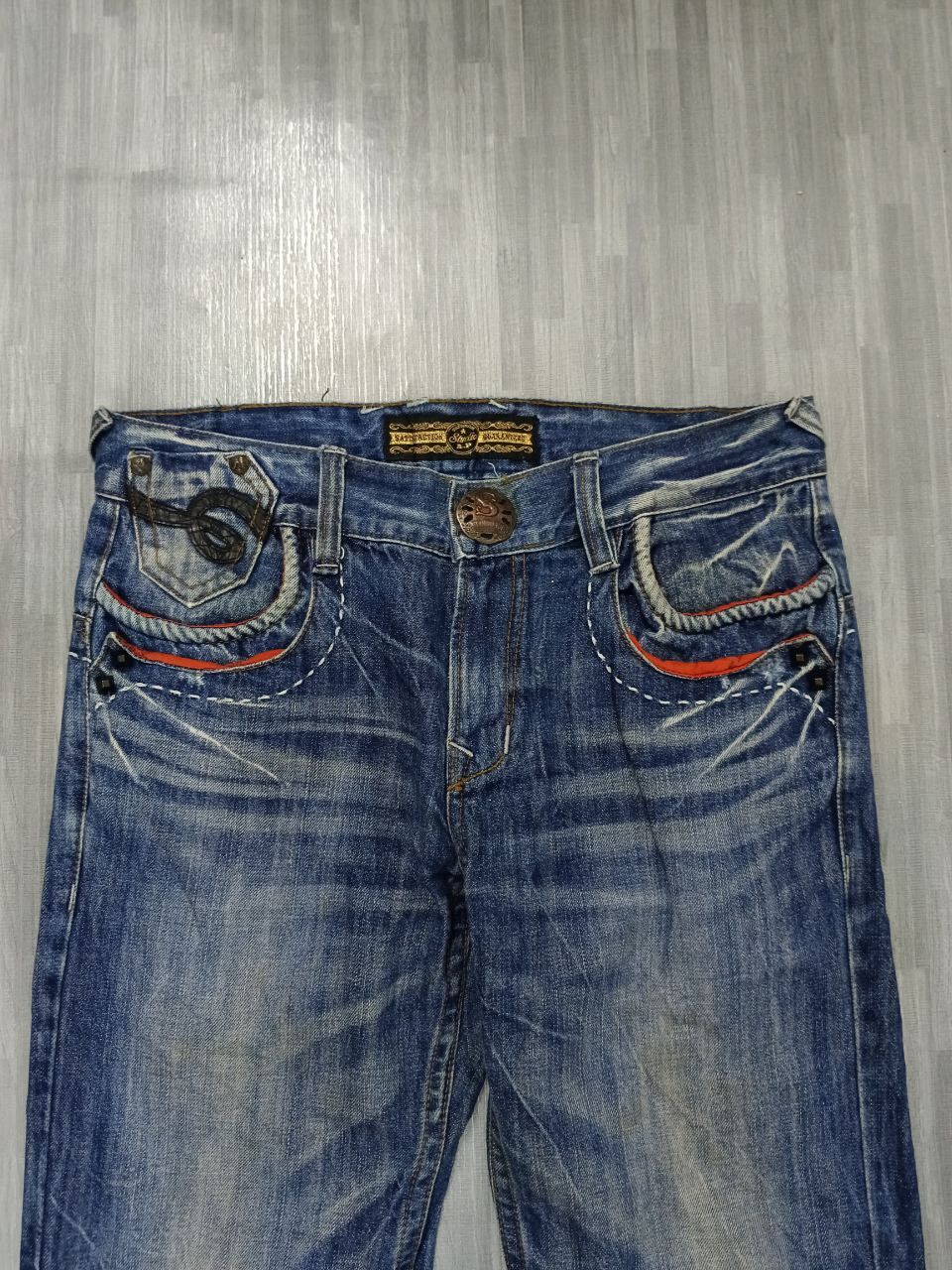 Japanese Brand FLARE SICK STUDIO RP EMBROIDED DENIM SPELLOUT Size US 32 / EU 48 - 4 Thumbnail