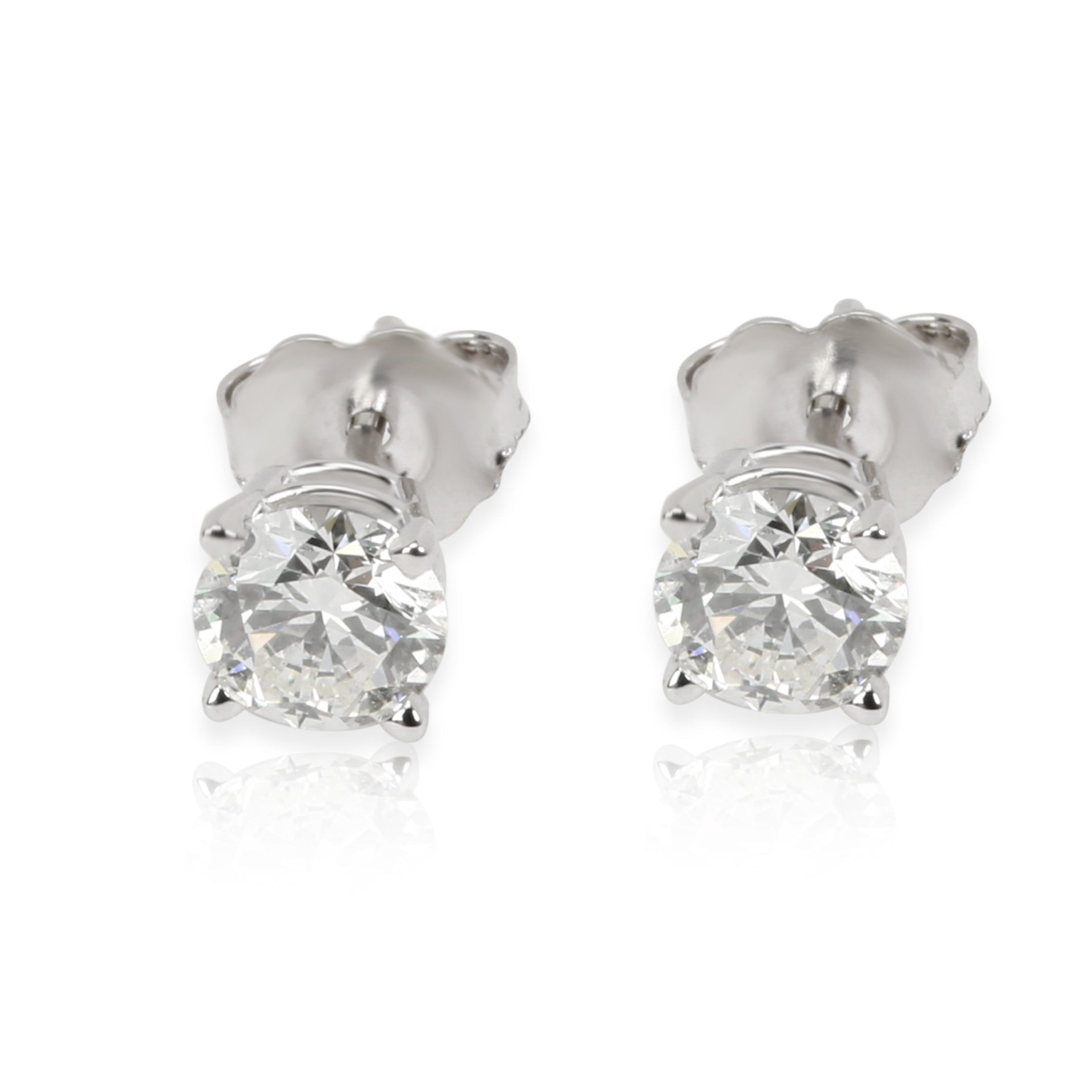 GIA Certified Diamond Stud Earrings in 14K White Gold H VS1 1.01 CTW