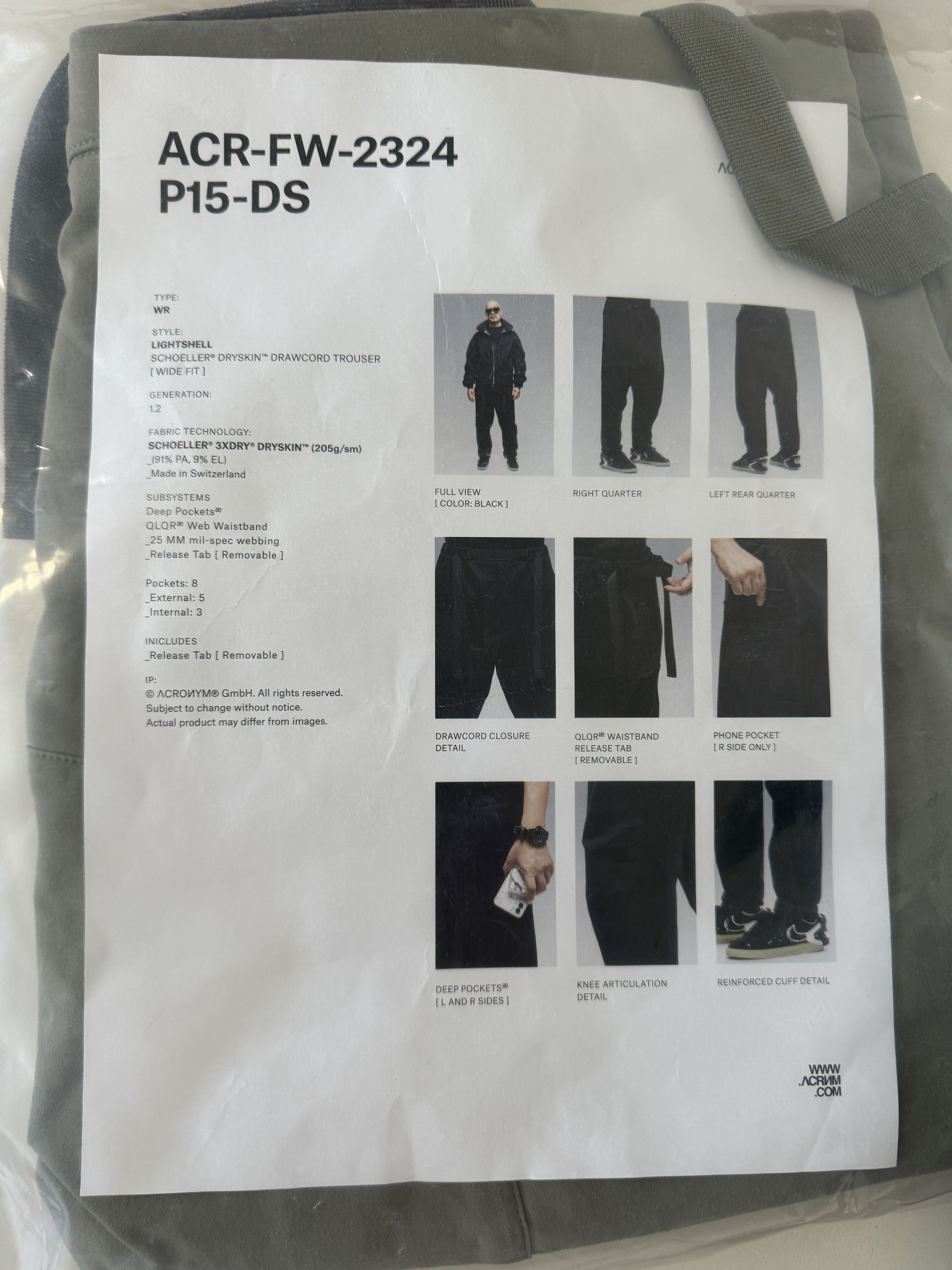 Acronym Acronym P15-DS schoeller Dryskin Drawcord Pant Lightshell 