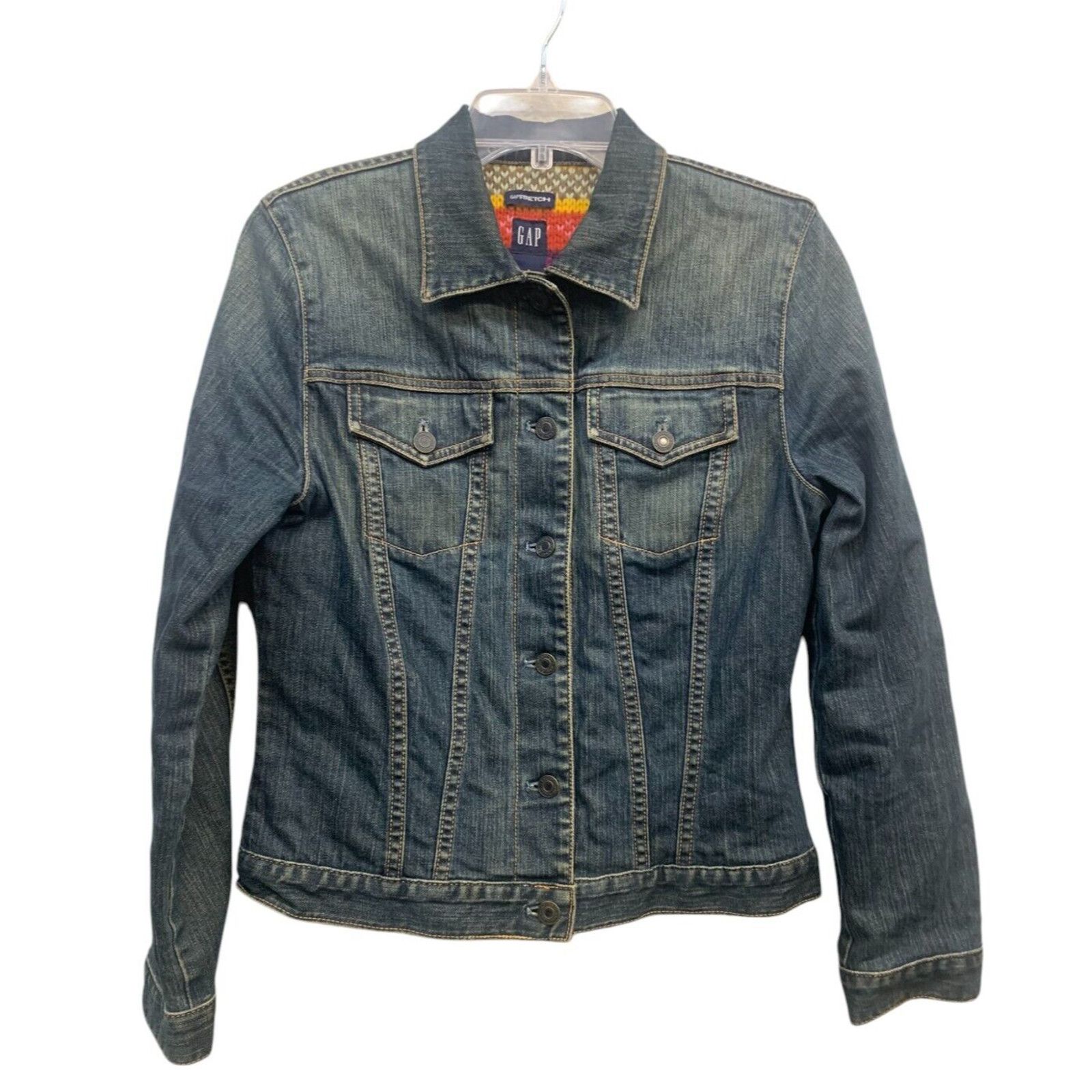 Gap GAP Stretch Denim Jean Jacket Thick Wool S Vintage Holiday Size S / US 4 / IT 40 - 1 Thumbnail