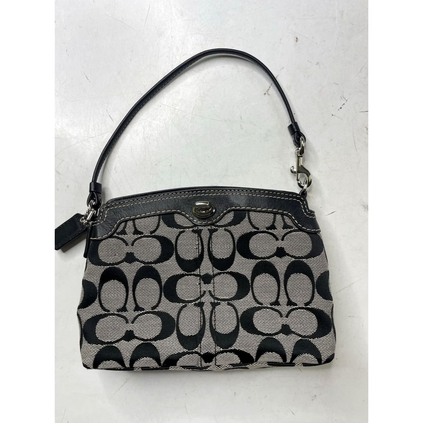 Coach VINTAGE Coach Shoulder Bag Gray Black Signature C Jacquard Turnlock Mini Hobo Bag Womens Size ONE SIZE - 3 Thumbnail
