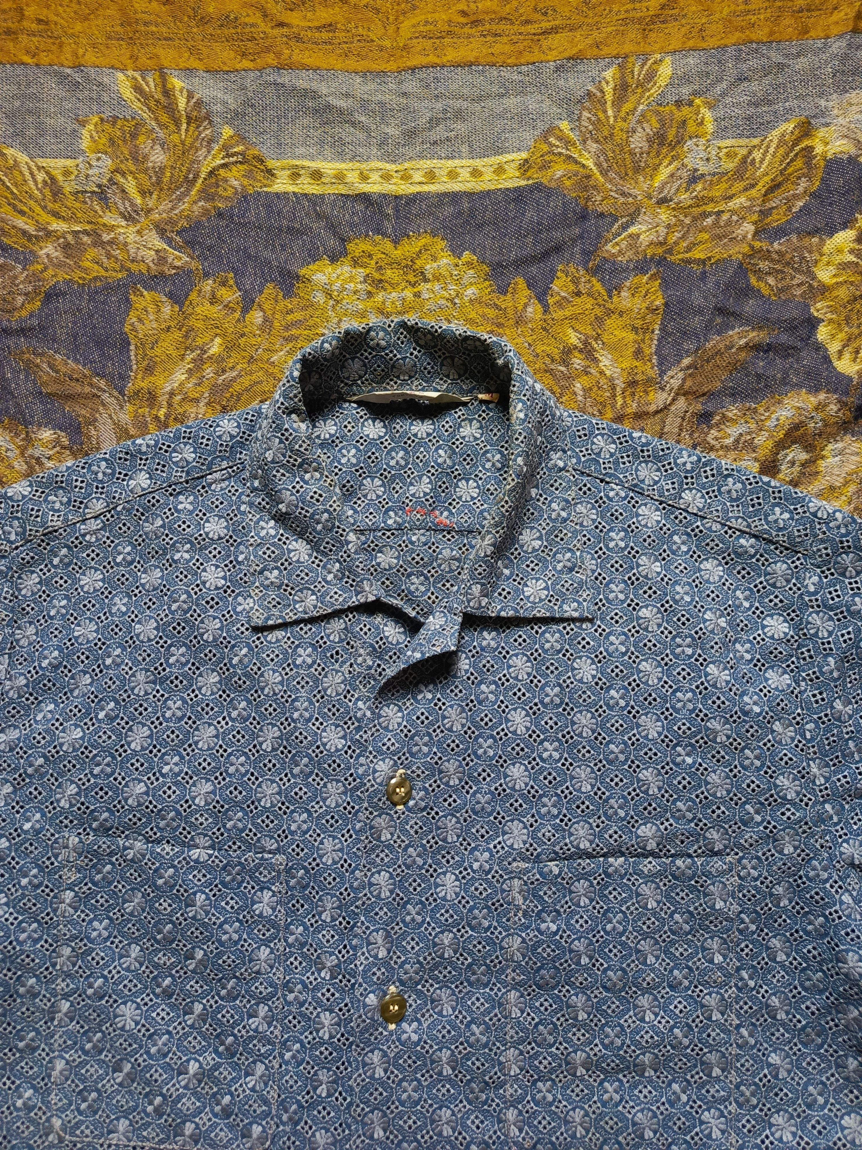 Japanese Brand Tetoron Tokyo Y.K. Classic Blue Print Shirt – Easygoing Look Size US M / EU 48-50 / 2 - 2 Thumbnail