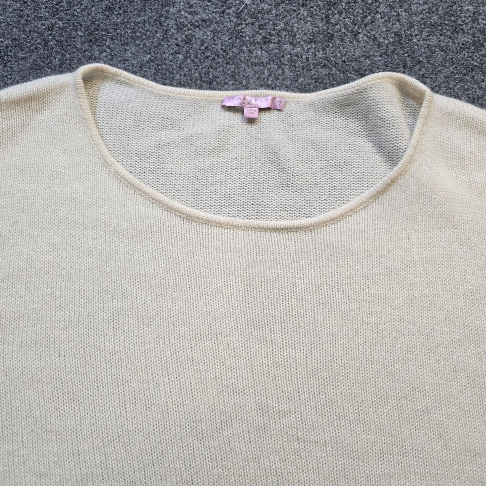 Vintage Calypso St Barth Sweater Womens Size XL White Cashmere Knit Short Sleeve Poncho Pullover Casual Size XL / US 12-14 / IT 48-50 - 2 Thumbnail