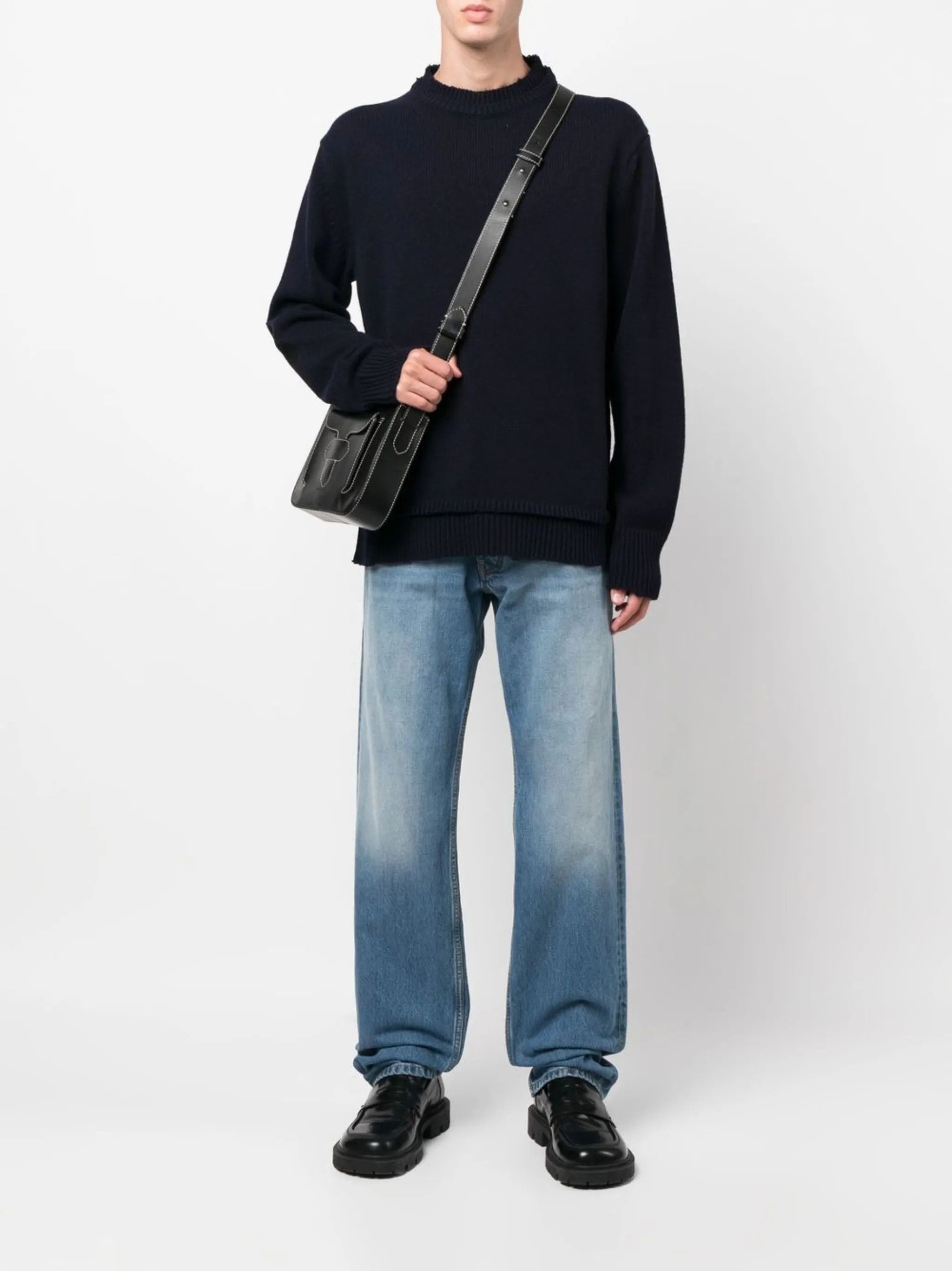 Maison Margiela o1w1db11225 Elbow Patch Pnitted Jumper in Navy Blue Size US S / EU 44-46 / 1 - 2 Thumbnail