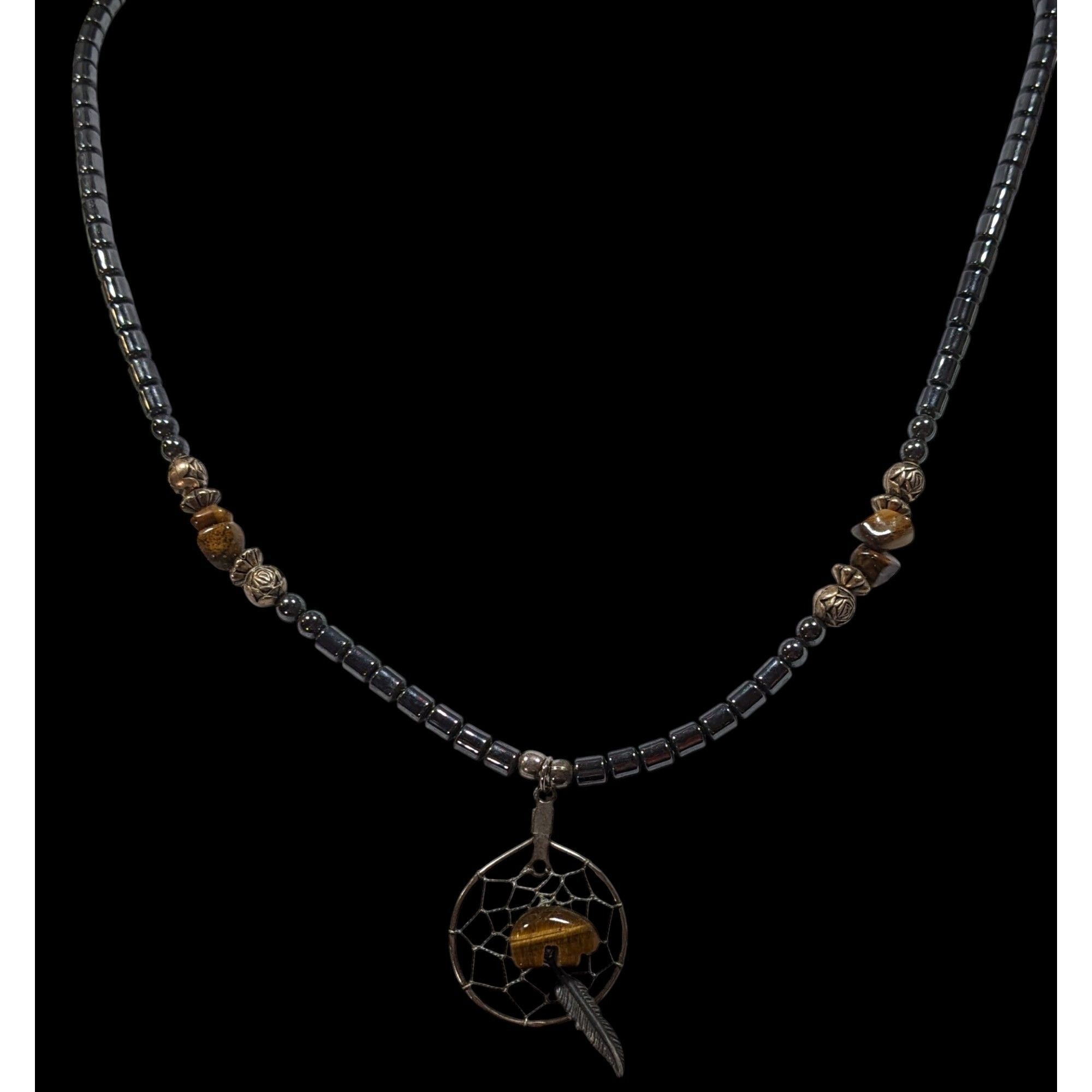 Other Vintage 90s Native Hematite And Tiger Eye Dream Catcher Neck Size ONE SIZE - 2 Thumbnail