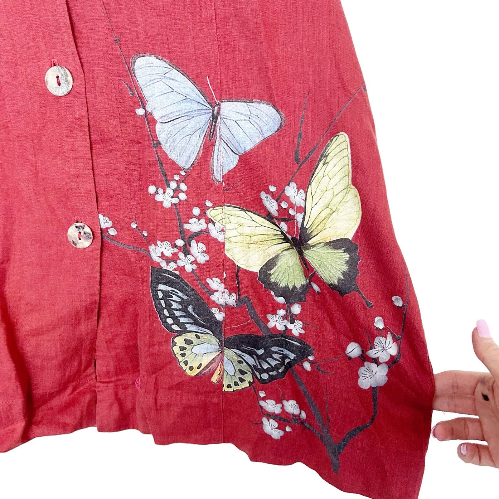 Other Citron Santa Monica Orange Butterfly Linen Button Front Top Size M / US 6-8 / IT 42-44 - 3 Thumbnail