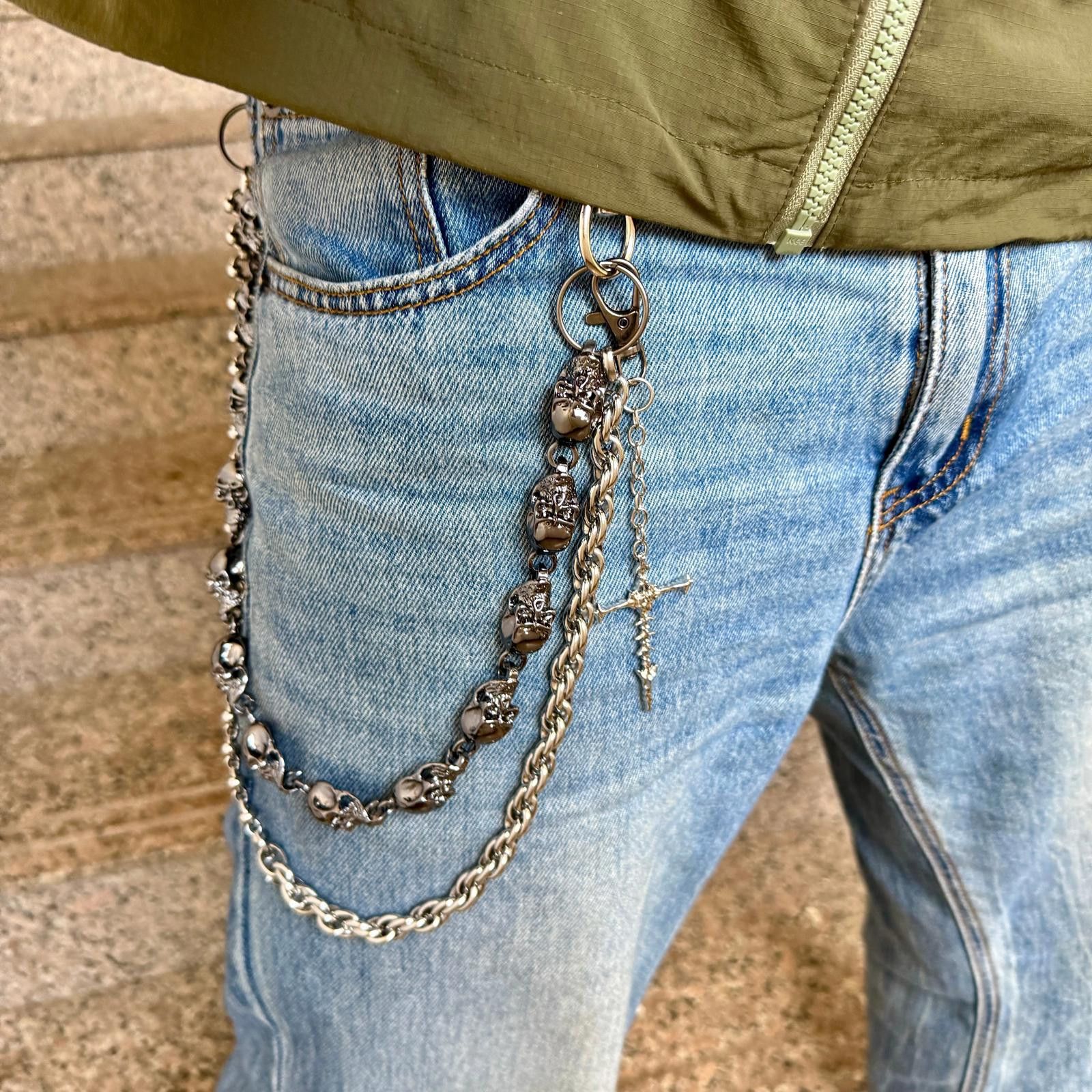 Jewelry Silver Men's Chain Wallet Chain Accessory with Cross Pendant Size ONE SIZE - 3 Thumbnail