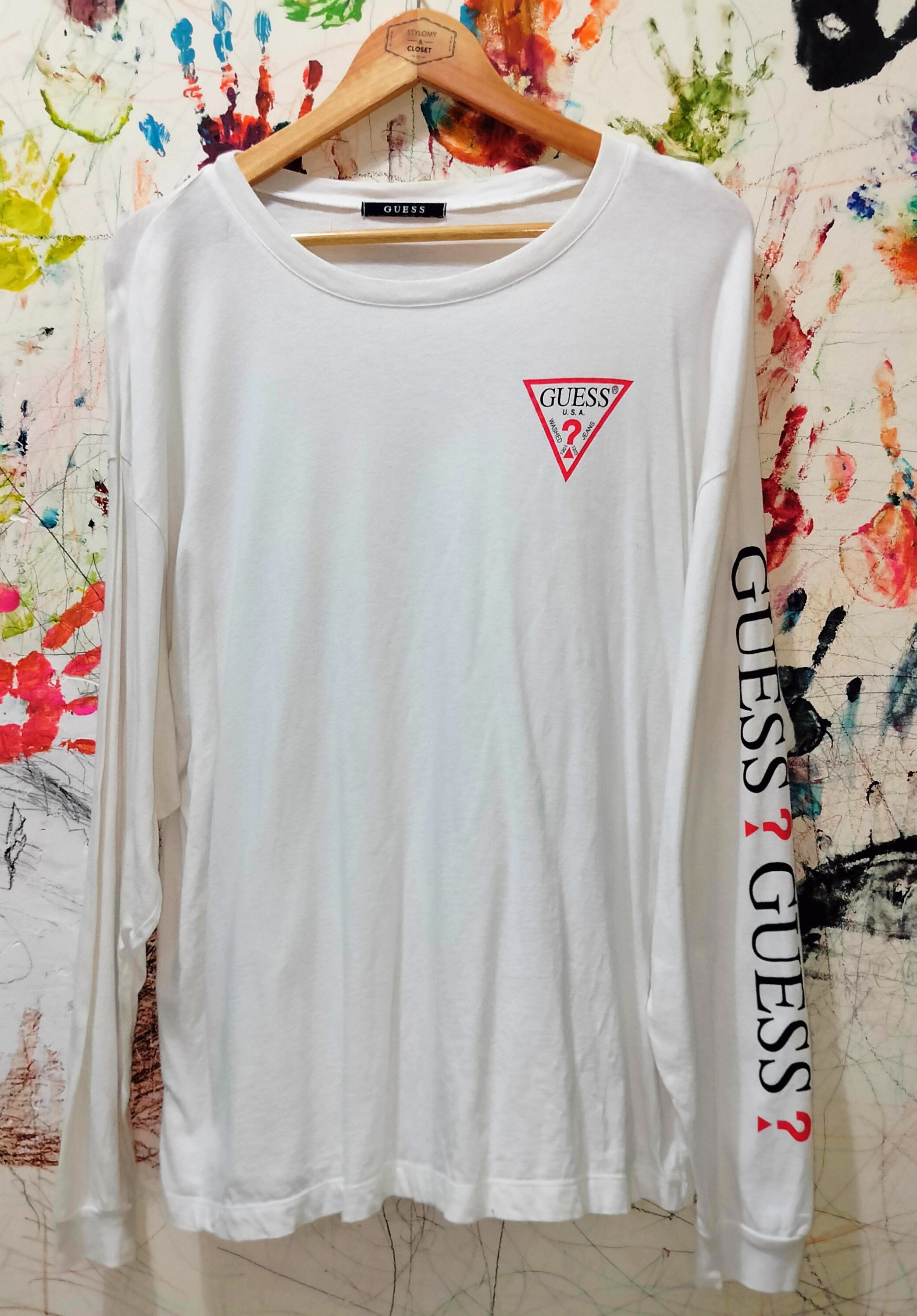 Guess GUESS USA Long Sleeve White T-shirt Size US M / EU 48-50 / 2 - 3 Thumbnail
