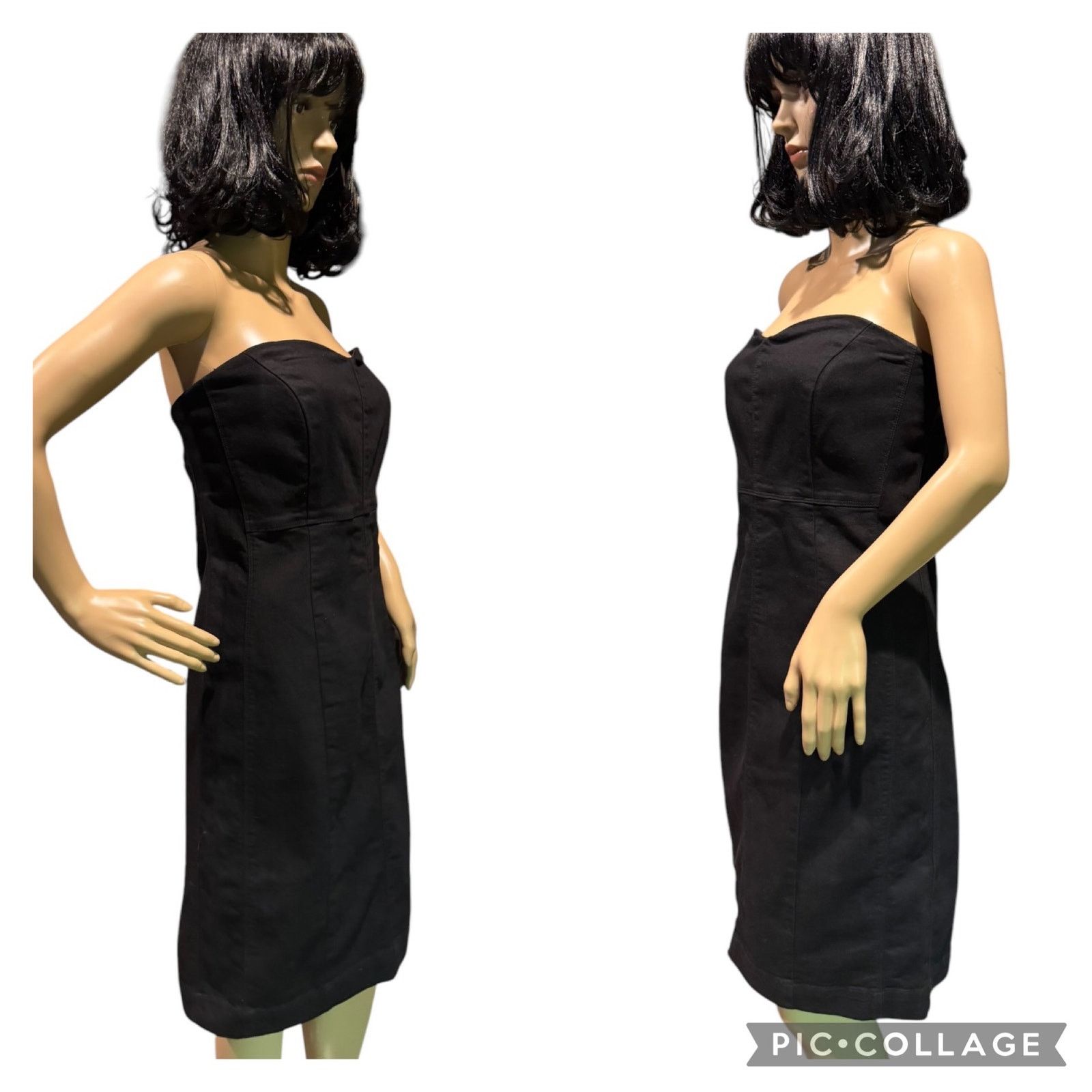 Gap NWT 2011 Gap black denim strapless stretchy patchwork dress Size L / US 10 / IT 46 - 3 Thumbnail