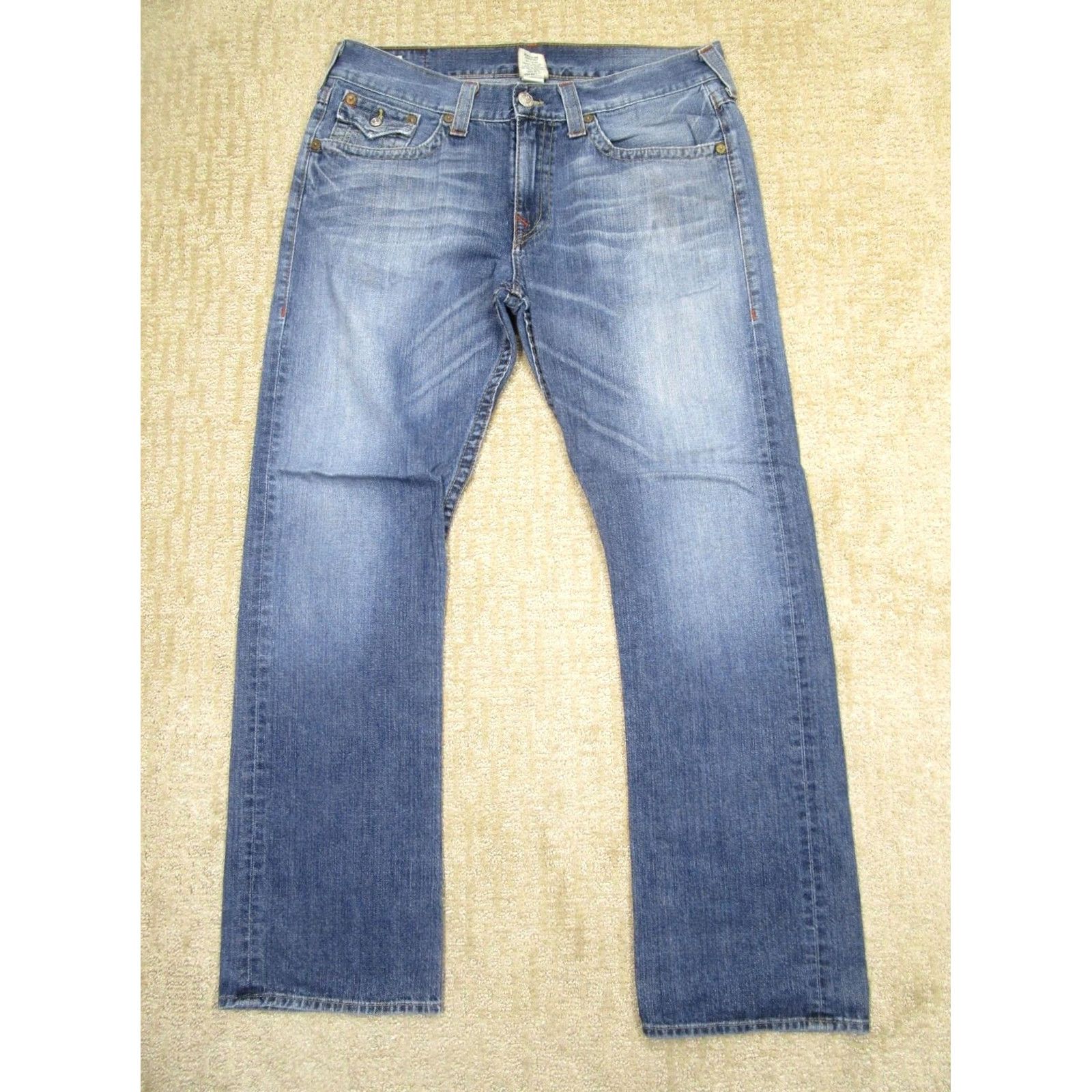 True Religion True Religion Jeans World Tour Ricky Men 38x34 Blue Light Wash Denim 5-Pocket Straight Relaxed Regular Style Jeans Size US 38 / EU 54 - 2 Thumbnail