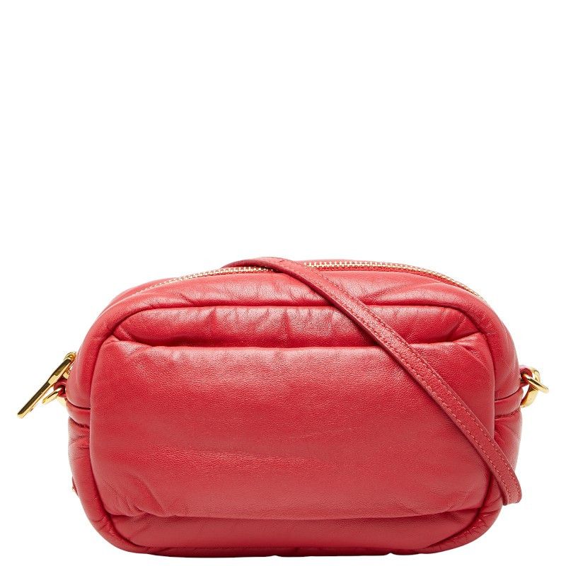 Prada Prada Triangle Logo Plate Leather Shoulder Bag Leather Shoulder Bag Duty Free For Usa in Red, Women's