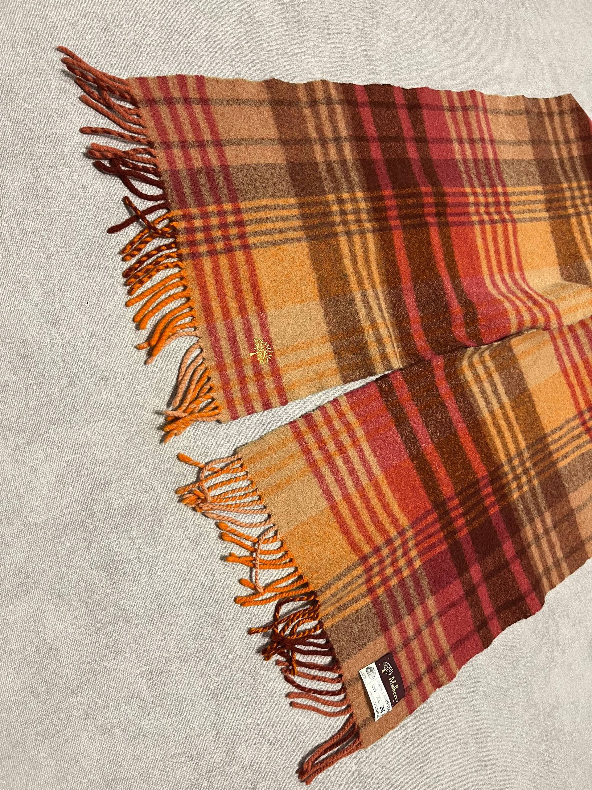 Mulberry Vintage Mulberry Orange Wool Scarf Check 164/32cm 64/12inch Size ONE SIZE - 4 Thumbnail