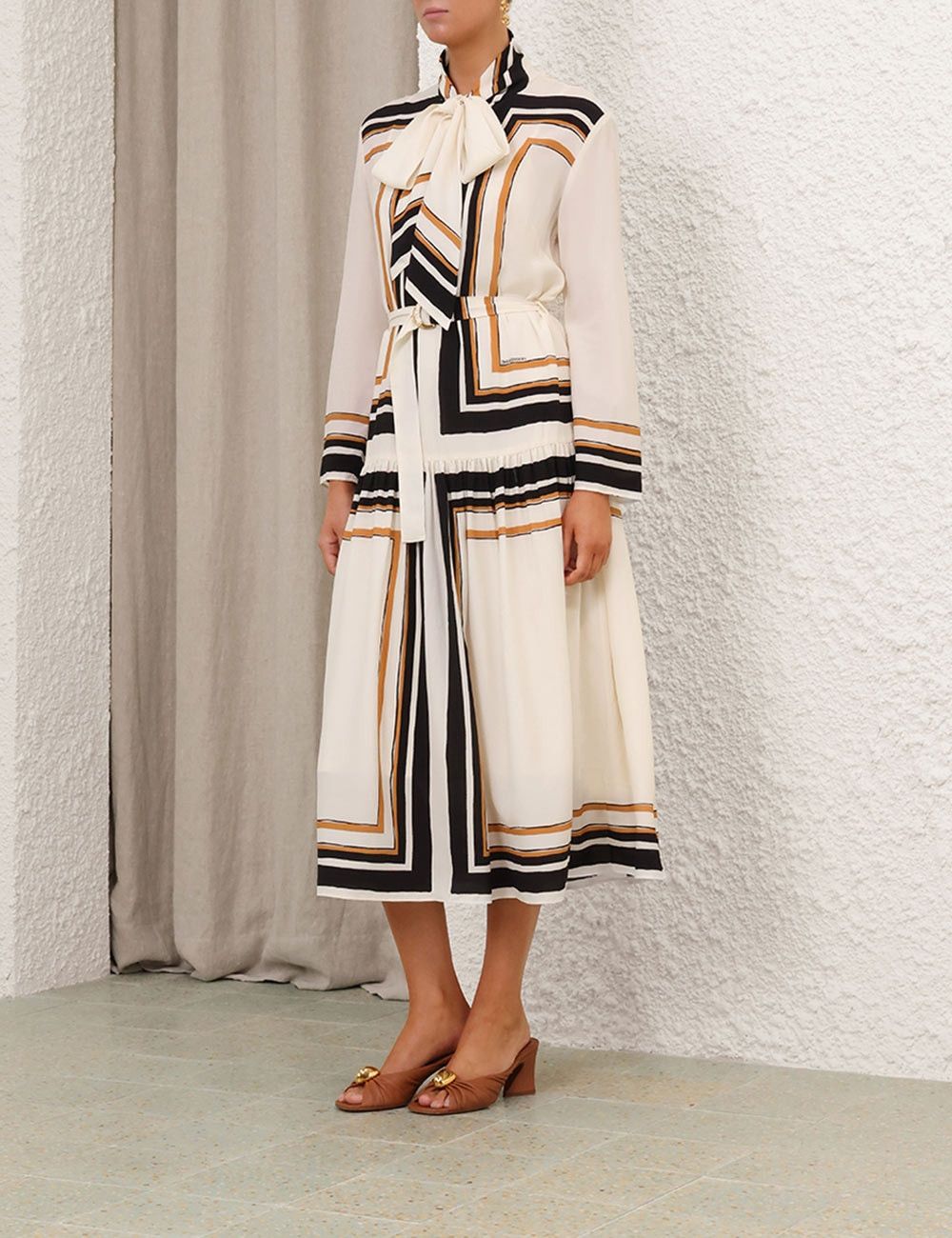 Zimmermann oc11z1025 Tie Neck Midi Dress in Multicolor Size M / US 6-8 / IT 42-44 - 3 Thumbnail