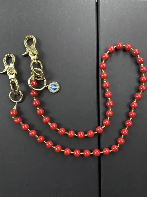 Jewelry Red Beaded Wallet Chain, Pants Chain, Belt Chain Size ONE SIZE - 6 Thumbnail