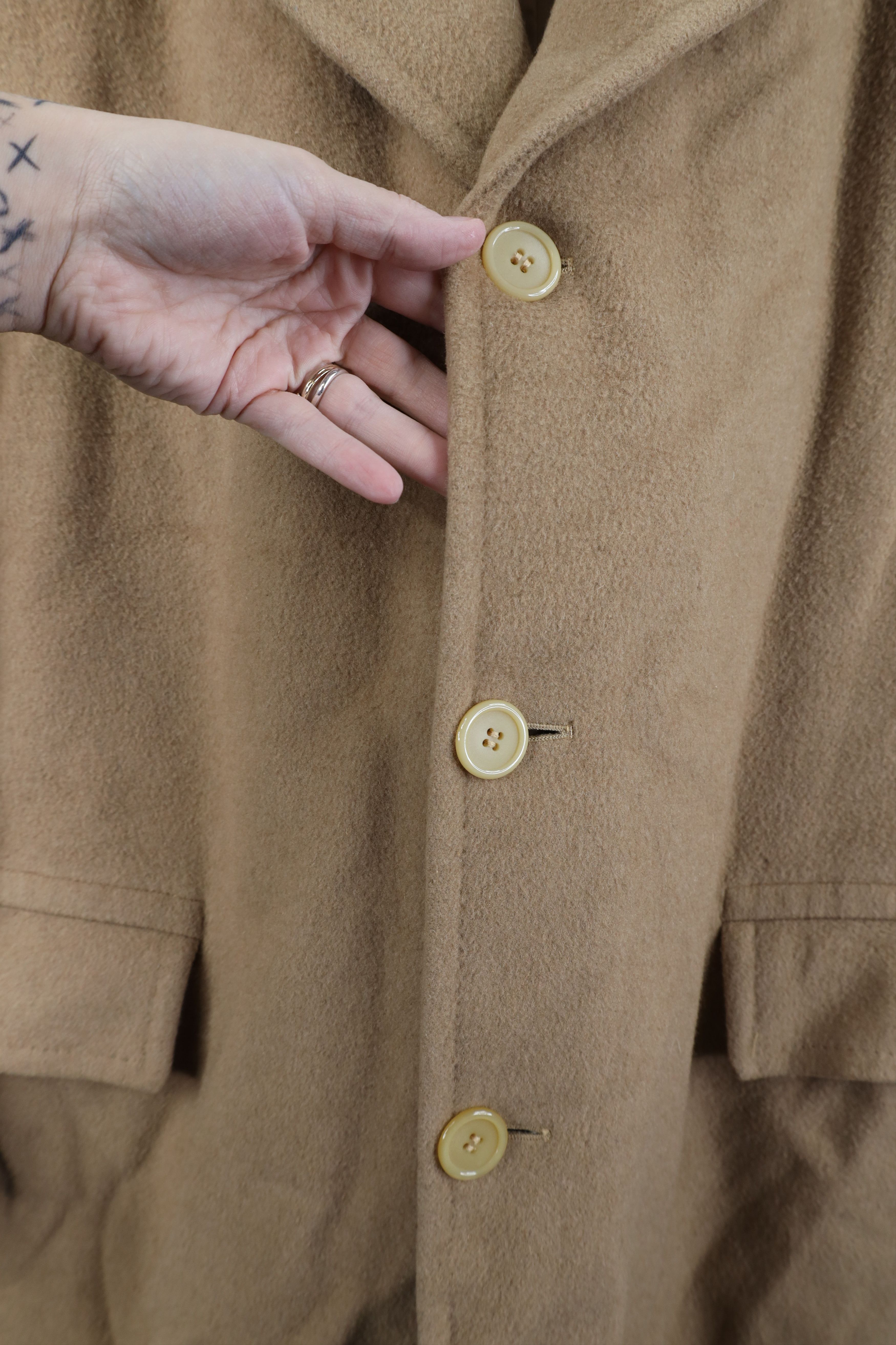 Vintage Vintage 90s Cashmere Blend Overcoat Car Jacket Beige Tan USA Size US XL / EU 56 / 4 - 4 Thumbnail