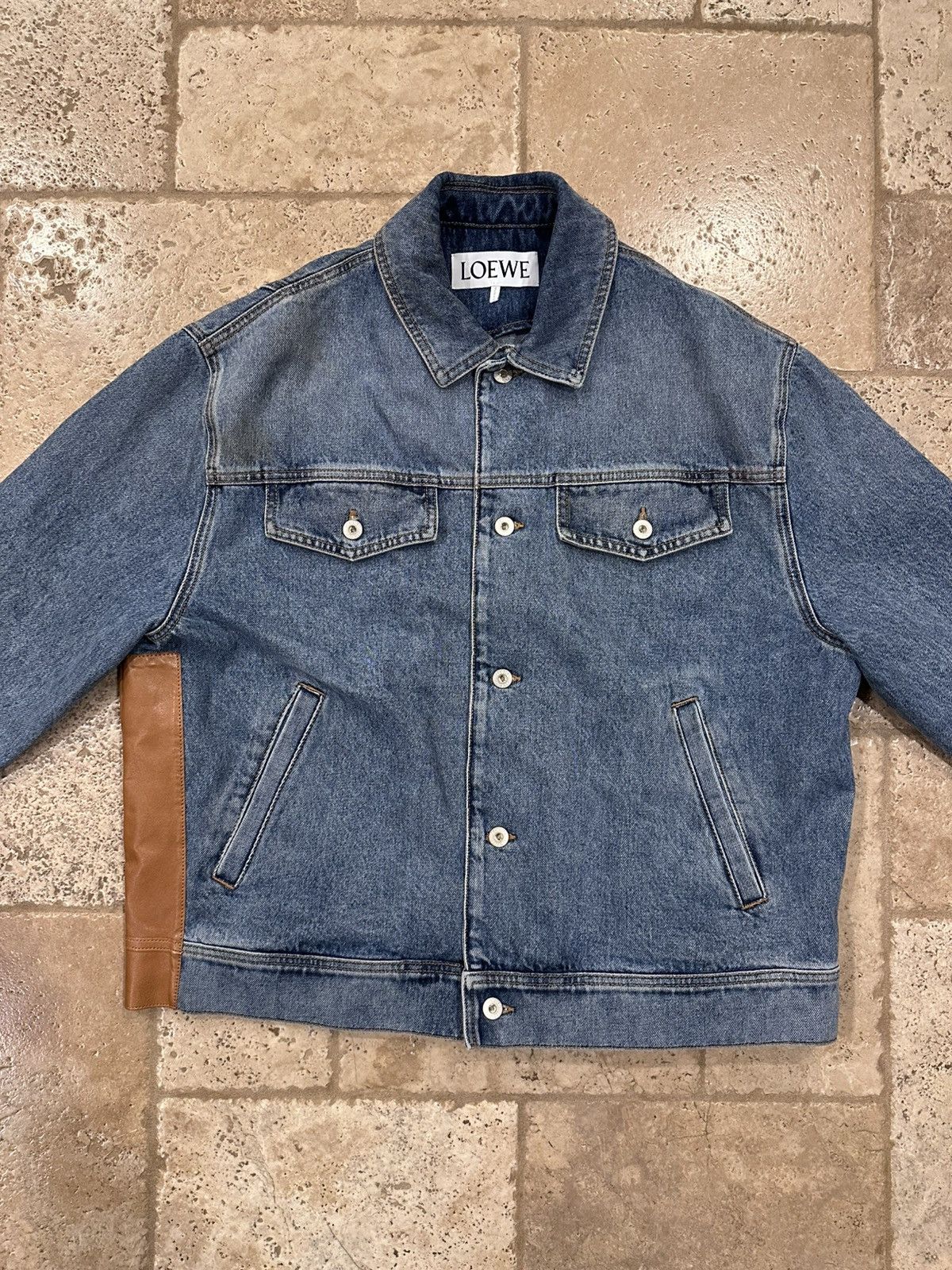 Loewe Loewe Leather Panelled Patch Logo Blue Denim Jacket Size US L / EU 52-54 / 3 - 4 Thumbnail