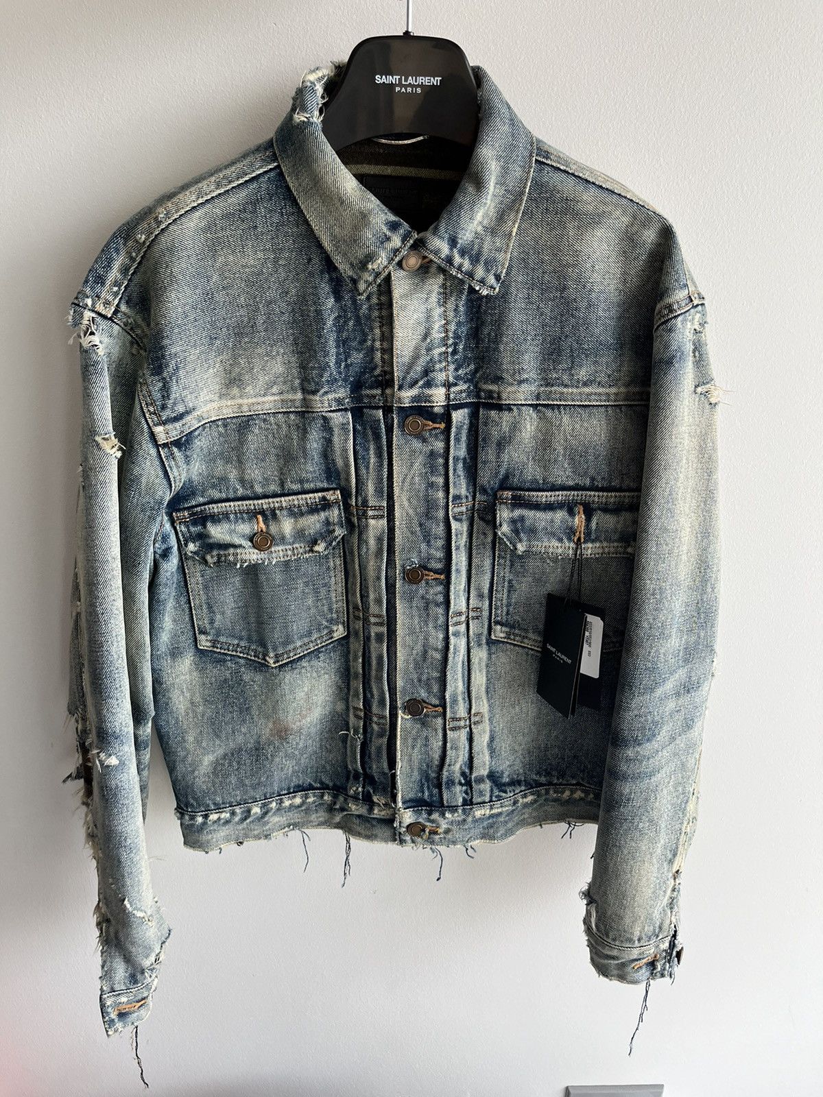 Saint Laurent Paris Saint Laurent Rare Runway Trash Denim Jacket Size US L / EU 52-54 / 3 - 16 Thumbnail