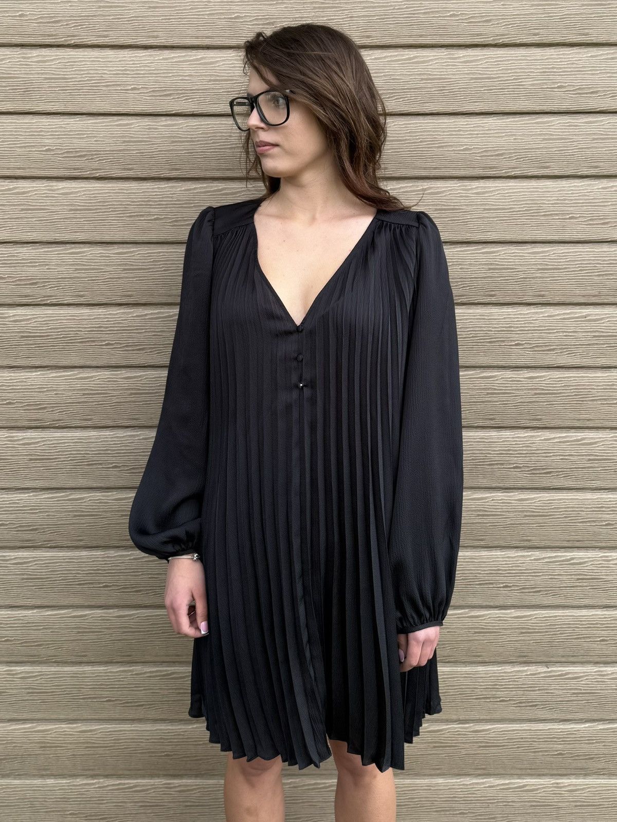 Sezane Sezane Selita Dress Black Pleated Mini Balloon Sleeve FR38 M Size S / US 4 / IT 40 - 1 Thumbnail